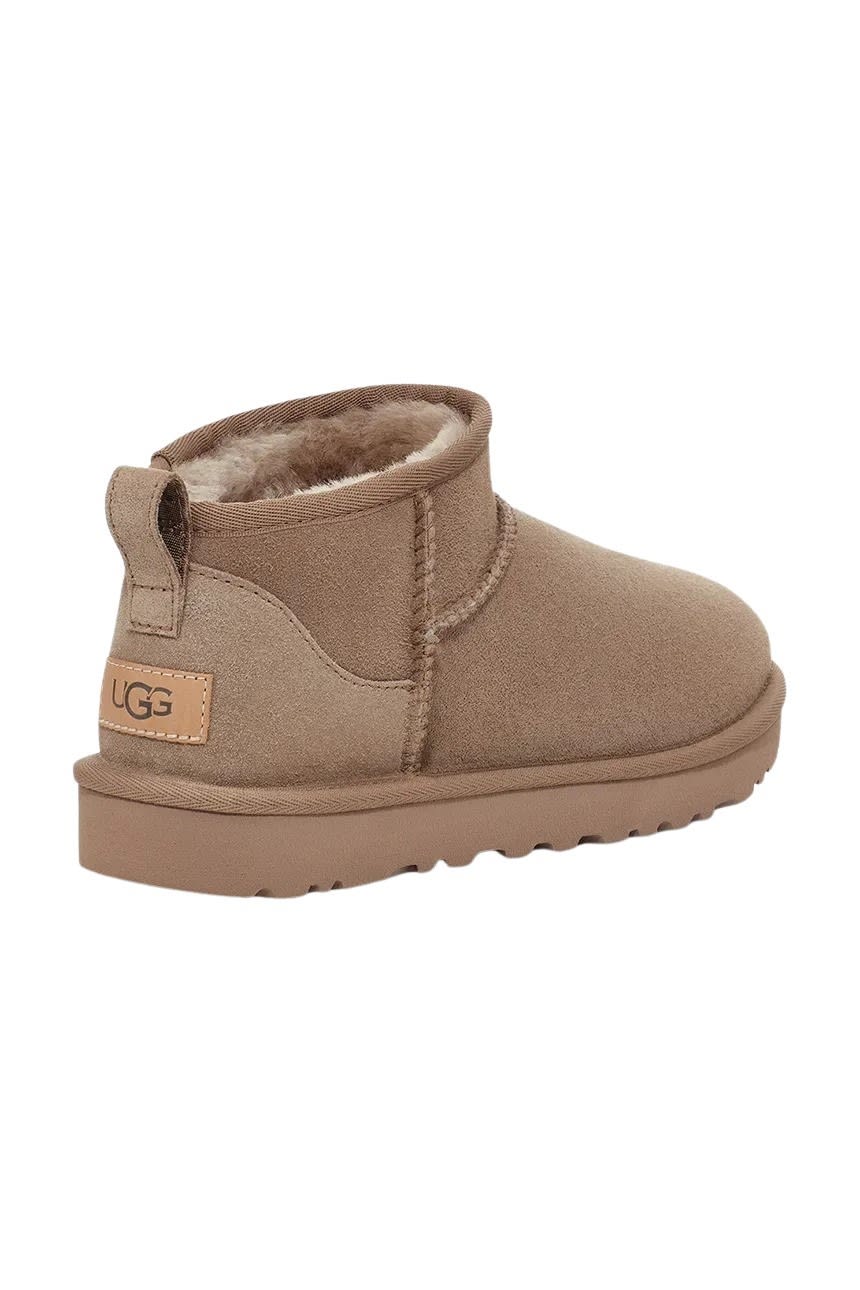 Ugg Cappuccino Suede Classic Ultra Mini Ankle Boots In Brown