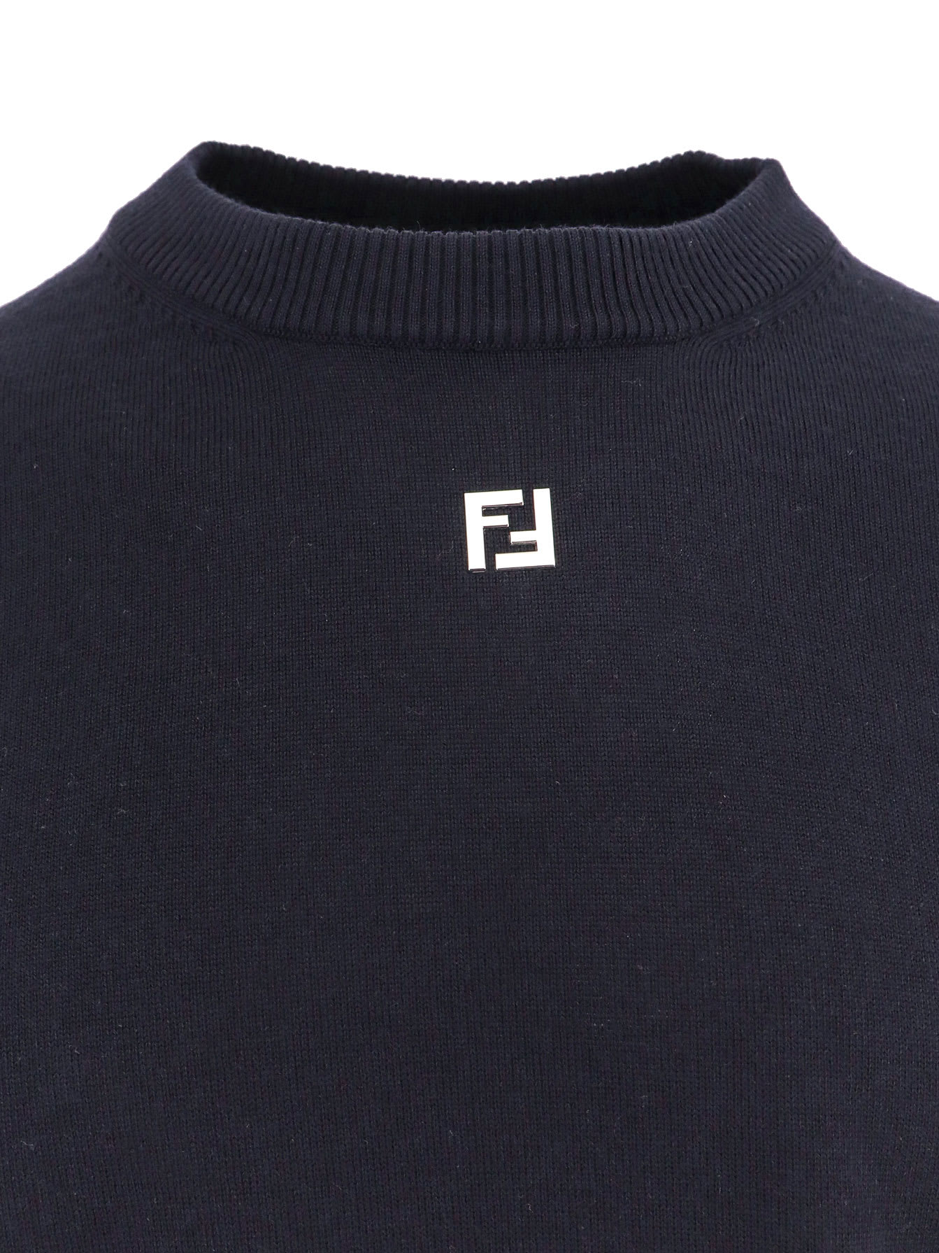 Fendi Wool Sweater With Ff Metal Logo In Blue