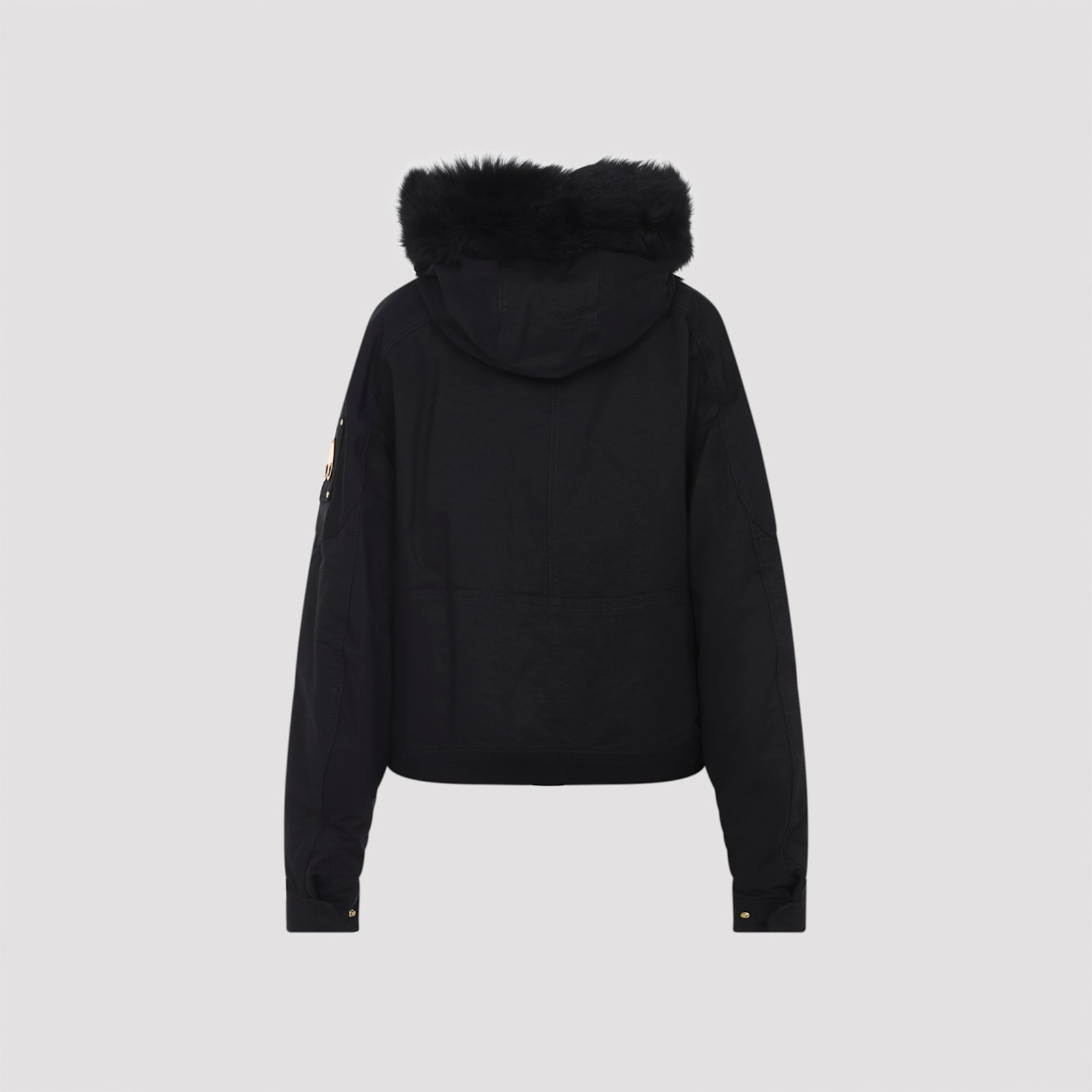 Moose Knuckles Hooded Bomber Jacket Fur Trim In Black