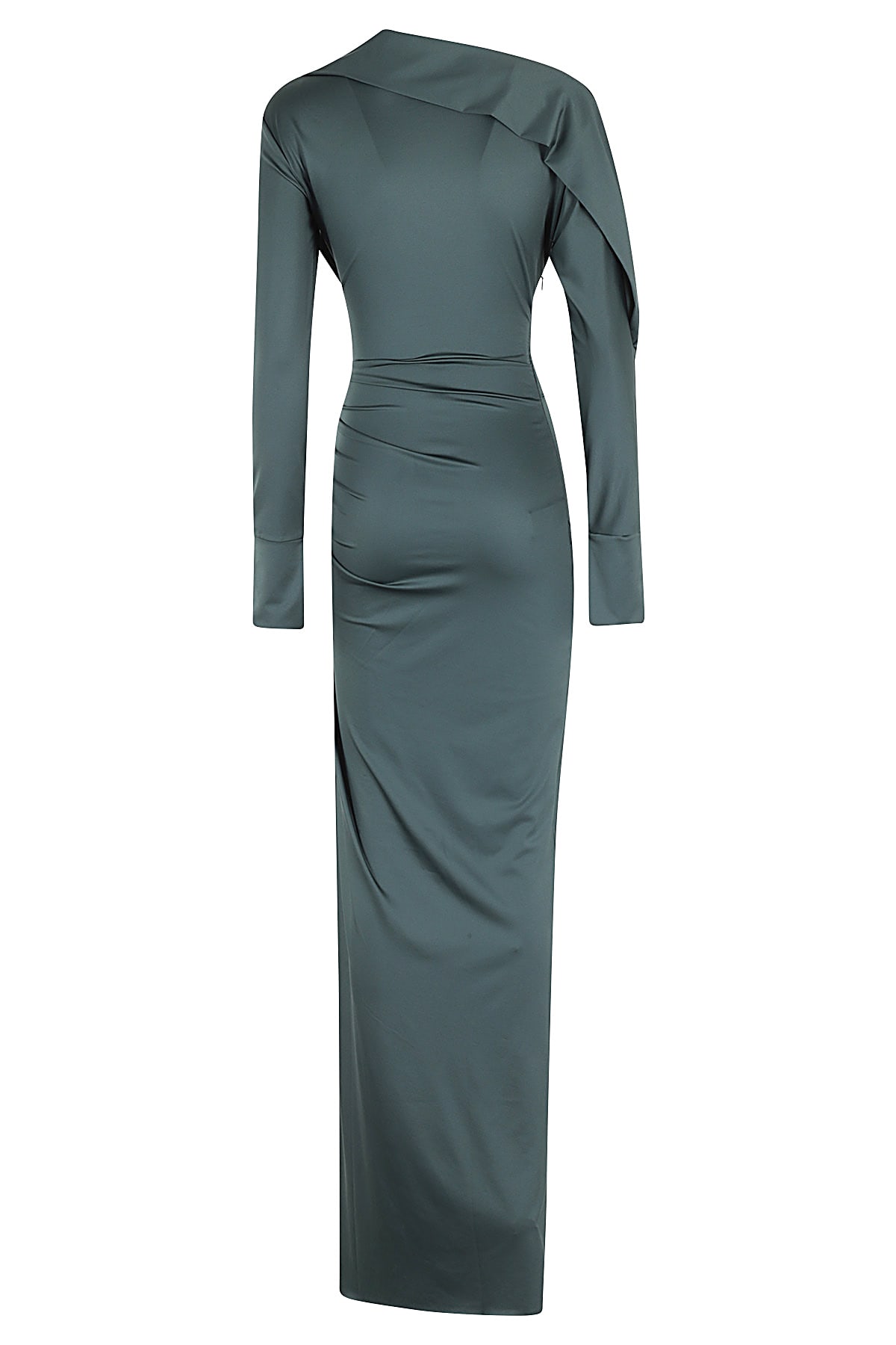 Shop Victoria Beckham Long Sleeve Slash Neck Jersey Gown In Seaweed