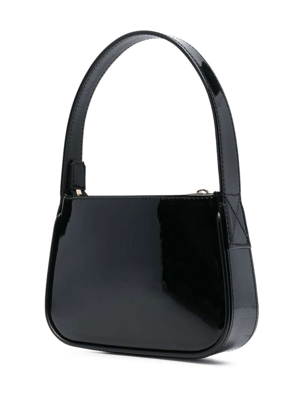 Shop Blumarine Black Patent Finish Mini Bag With Rhinestone-embellished Logo In Calf Leather Woman