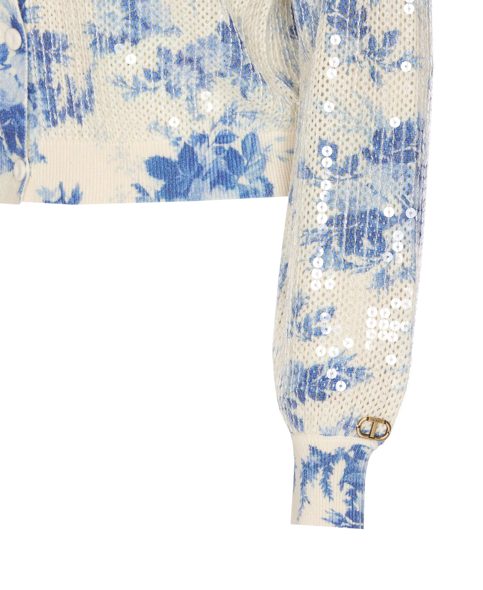 Shop Twinset Sequins Cardigan In Avorio E Blu