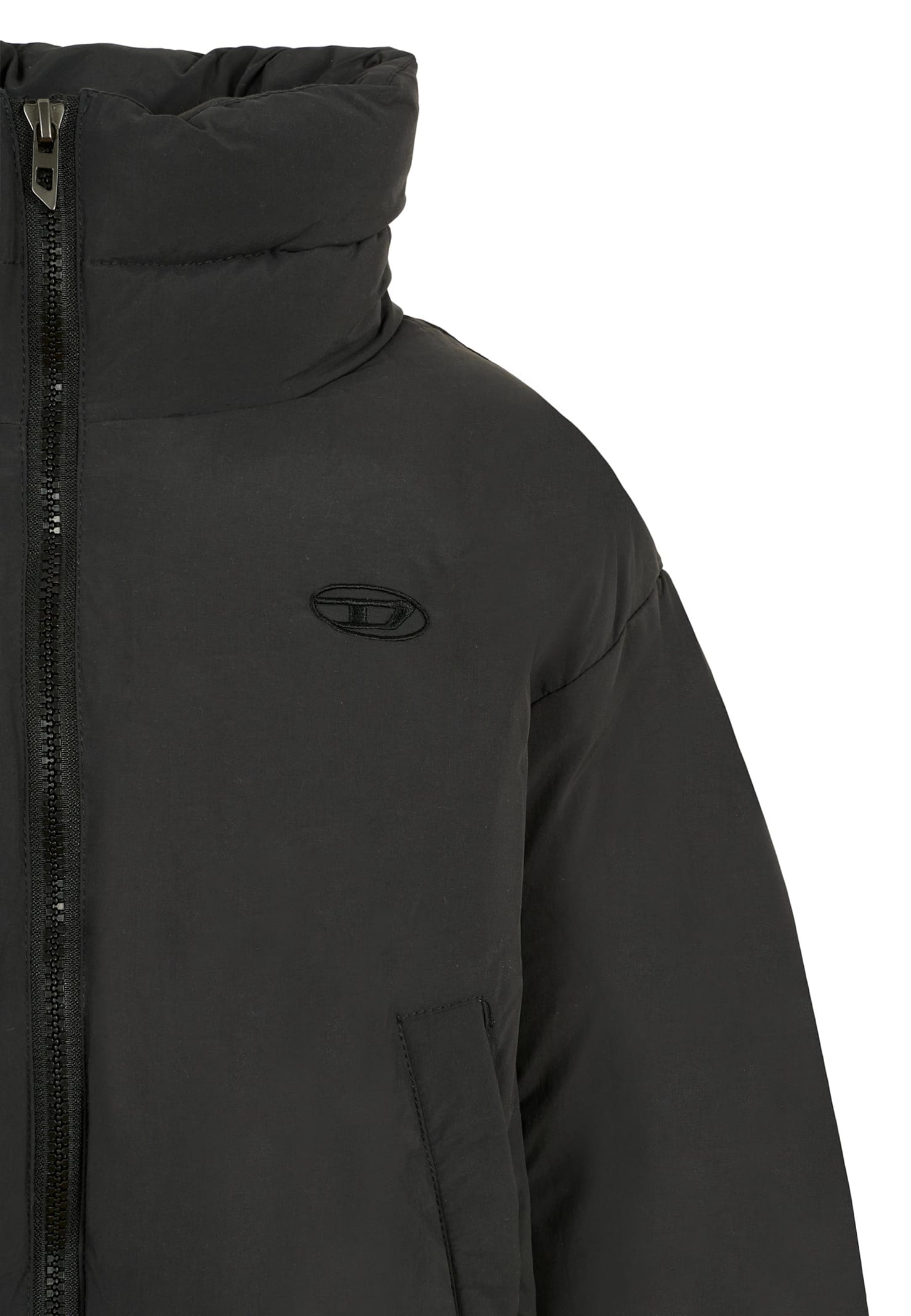 Diesel Black Crop Down Jacket For Girl With Logo In Black