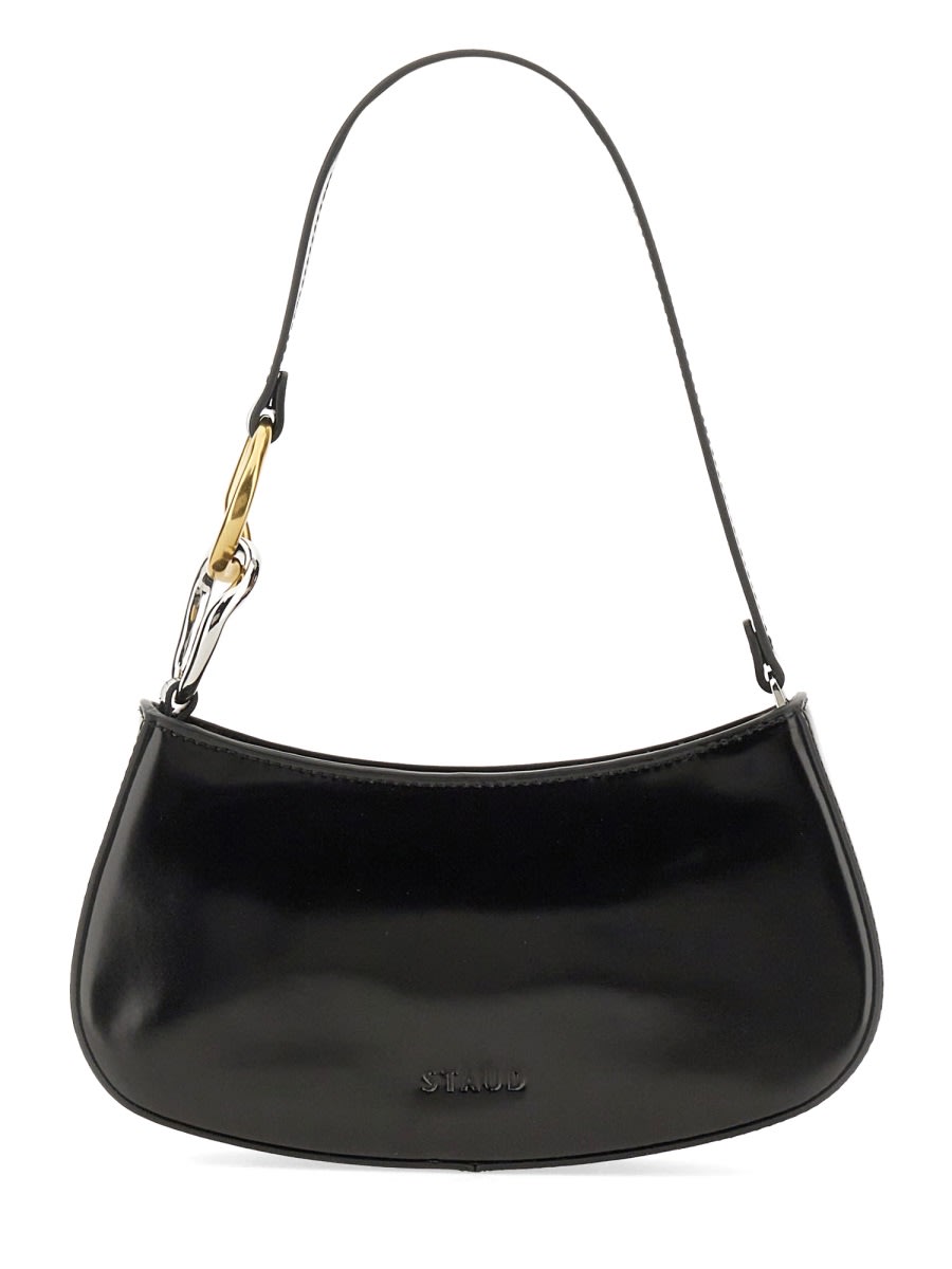 Staud Curved Rectangular Black Shoulder Handbag With Chain Link Strap In Black