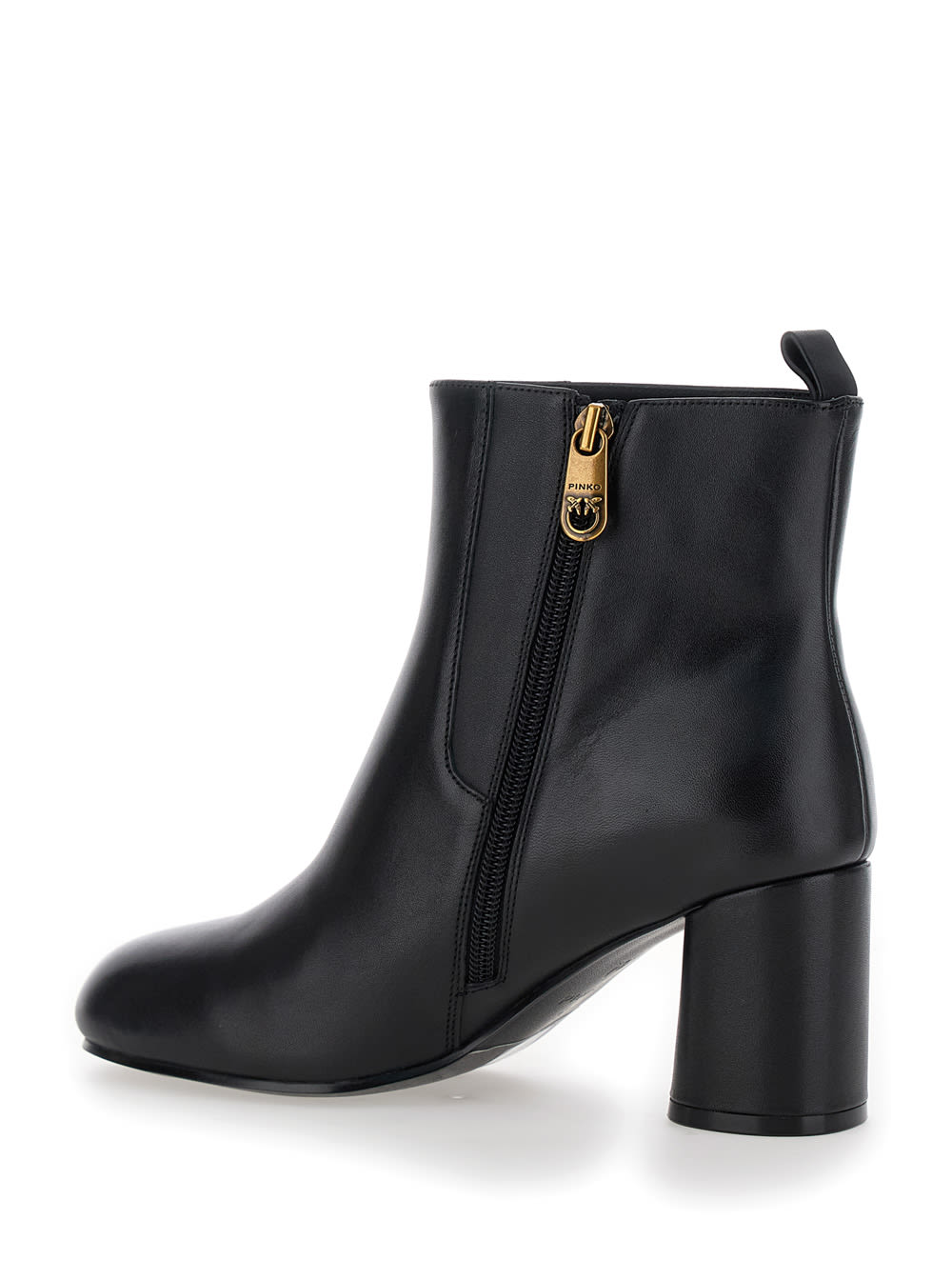 Shop Pinko Cindy Black Ankle Boots With Logo Love Birds Plaque On The Side In Leather Woman