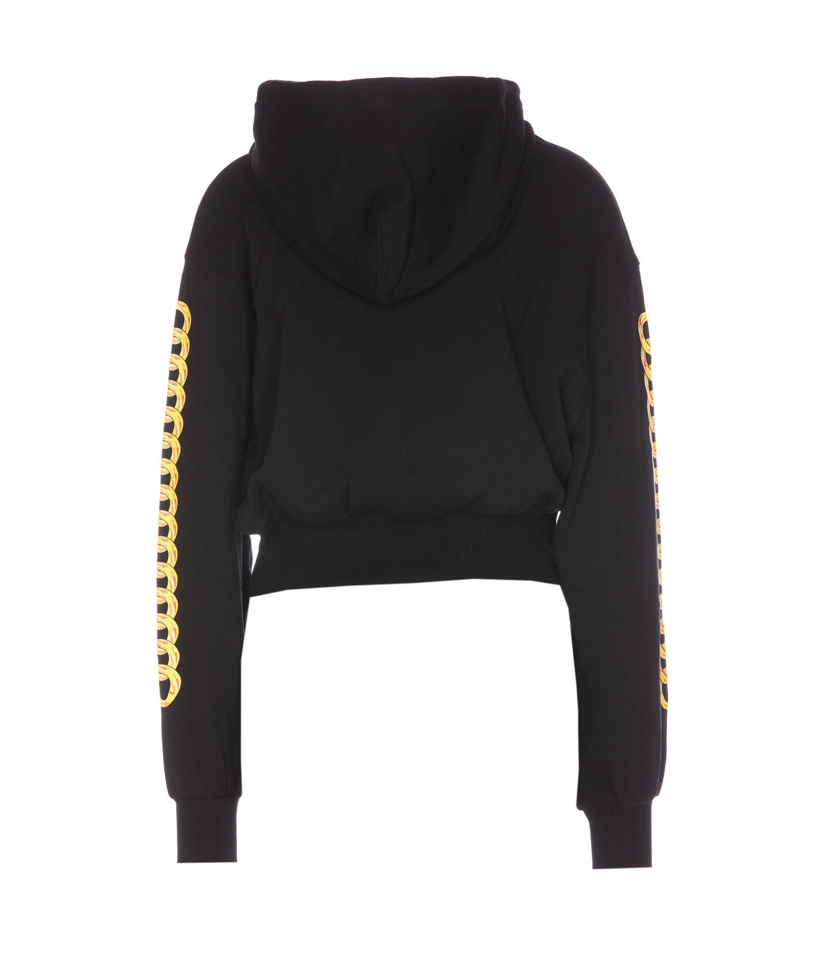 Shop Versace Jeans Couture Logo Chain Print Cropped Hoodie In Black/gold