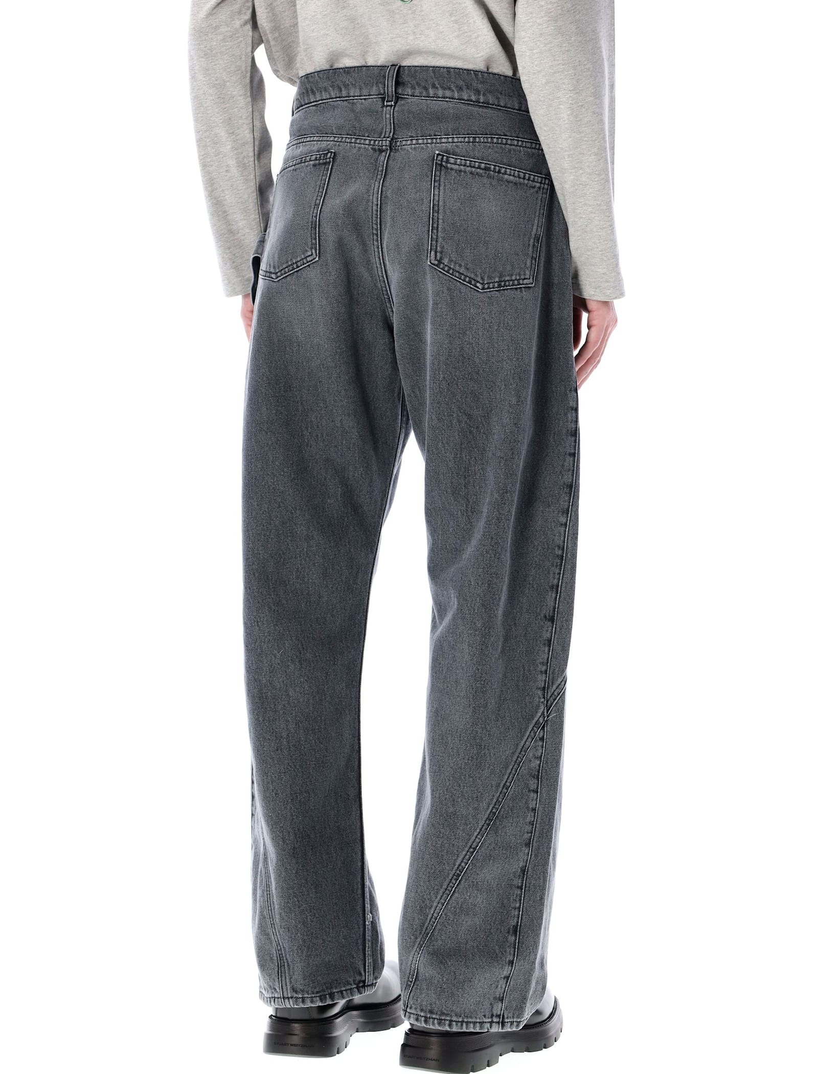 Jw Anderson J. W. Anderson Relaxed Fit Grey Jeans With Diagonal Stitching And Embroidered Logo In Grey