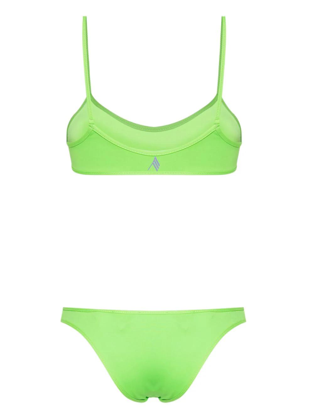 Attico Green Rubberised-logo Bikini In Green