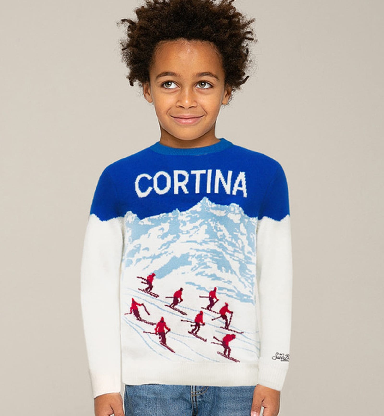 Mc2 Saint Barth Kids' Boy Sweater With Cortina Jacquard Print In Blue