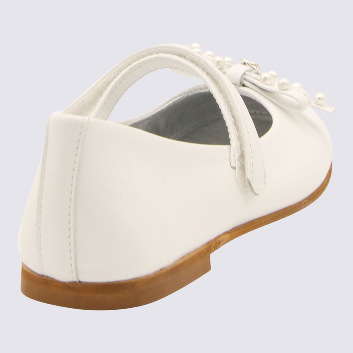 Monnalisa Kids' White Leather Flats In Cream