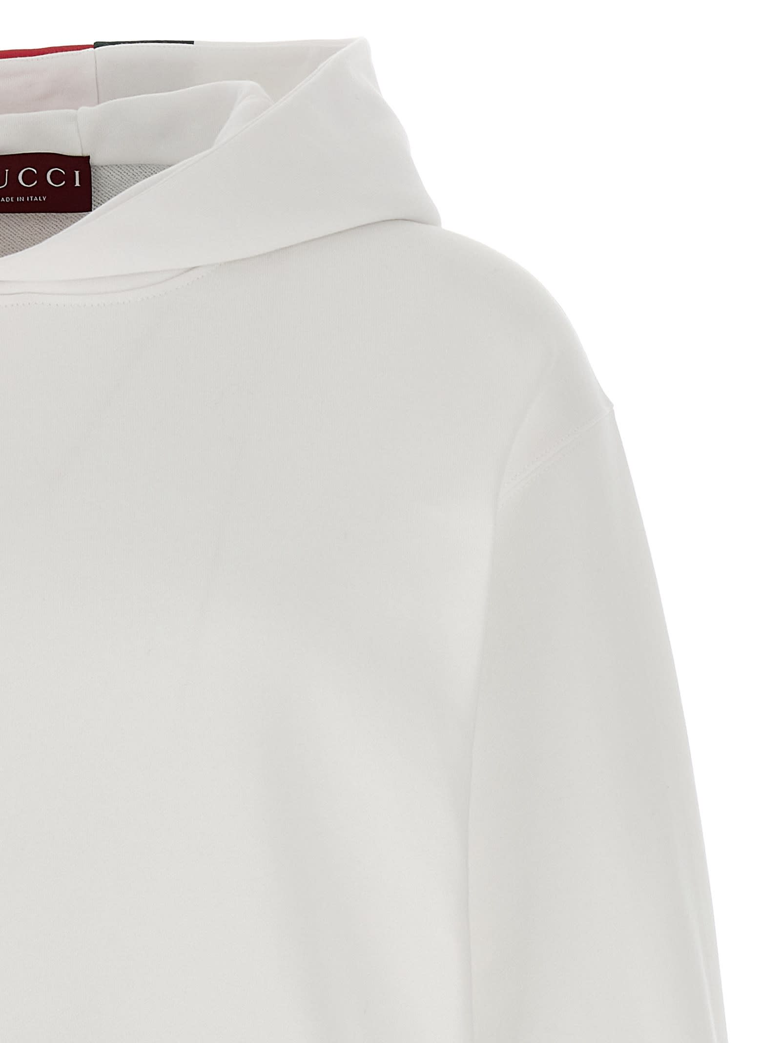 Gucci White Hoodie With Maxi Web Print On The Hood And Kangaroo Pocket On The Front In Cotton Man In White