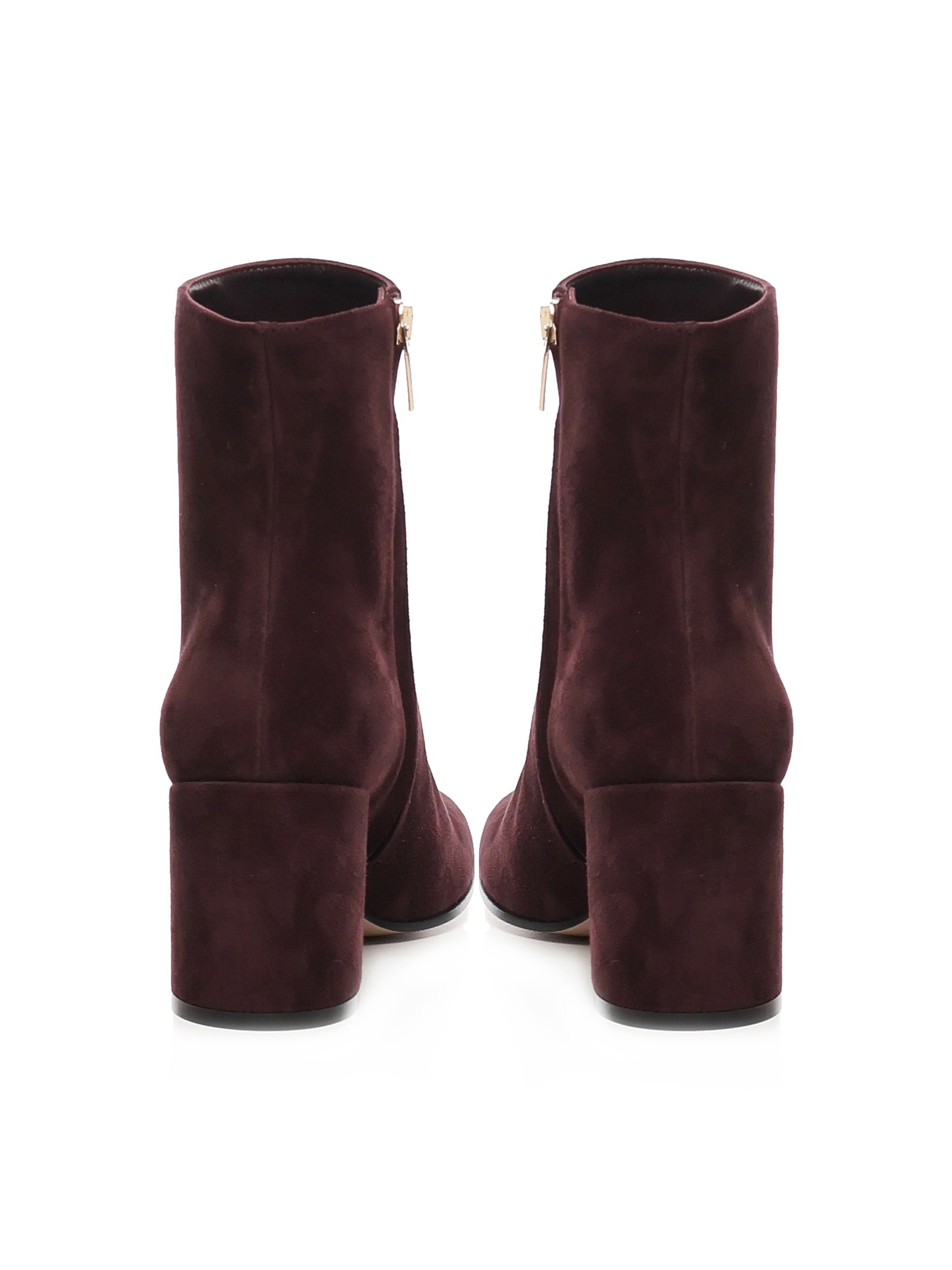 Gianvito Rossi Suede Ankle Length Block Heel Boots In Burgundy