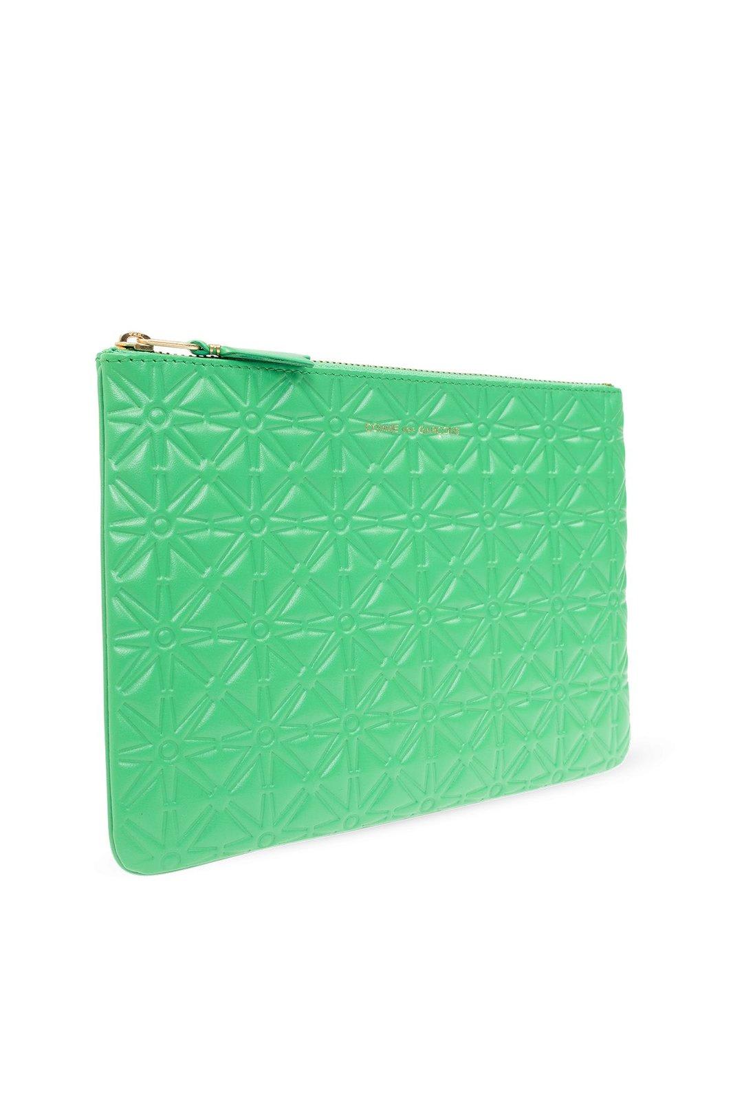 Shop Comme Des Garçons Embossed Zipped Pouch In Gree Green