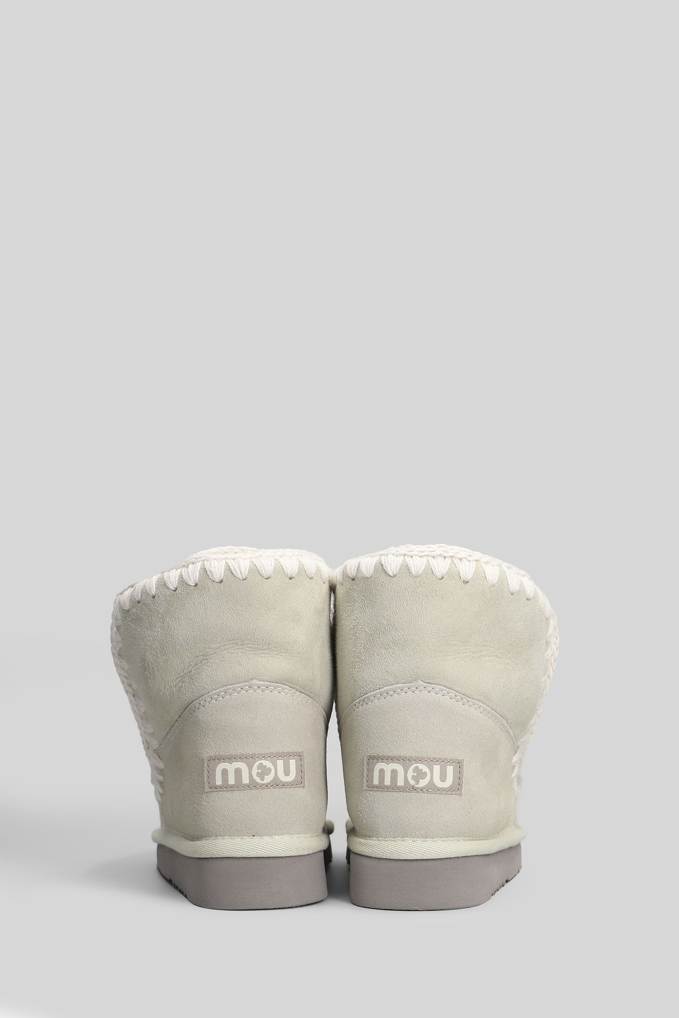 Mou Eskimo 18 Low Heels Ankle Boots In Grey Suede In Gray