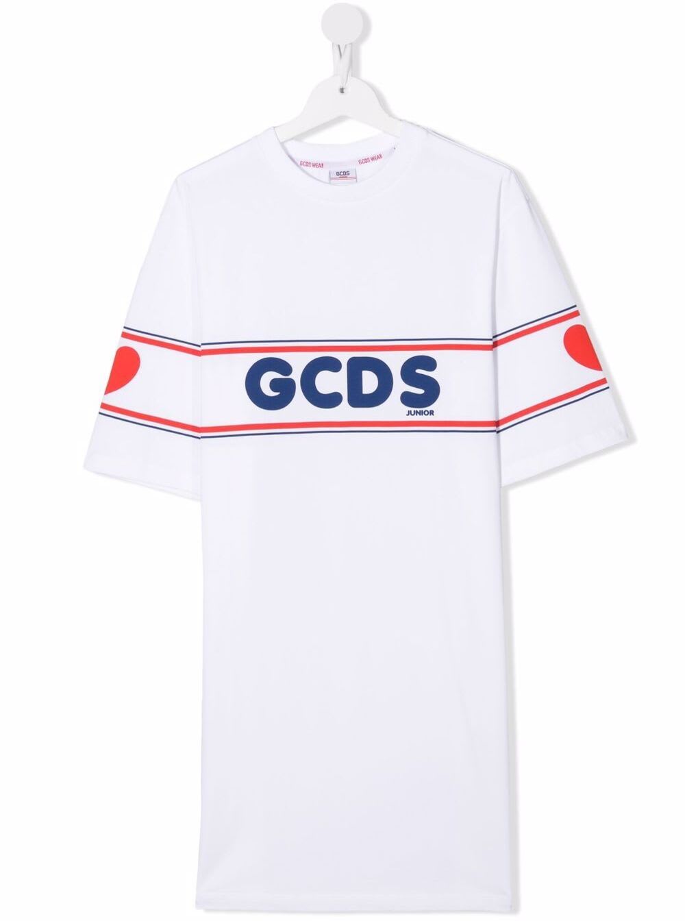 GCDS Mini Gcds Girls White Cotton Dress With Logo Print
