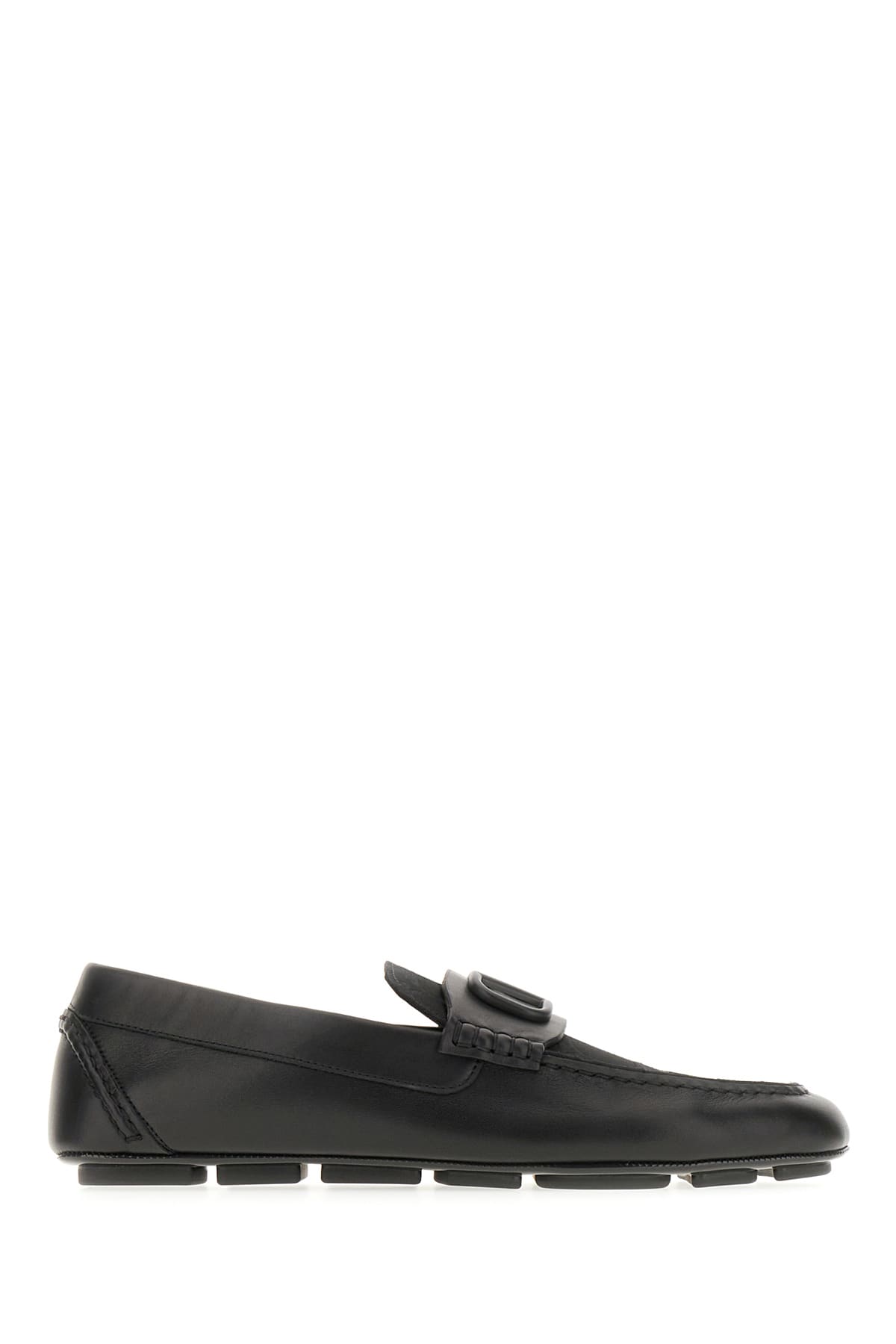 Valentino Garavani Black Leather Driver Loafers In Nero