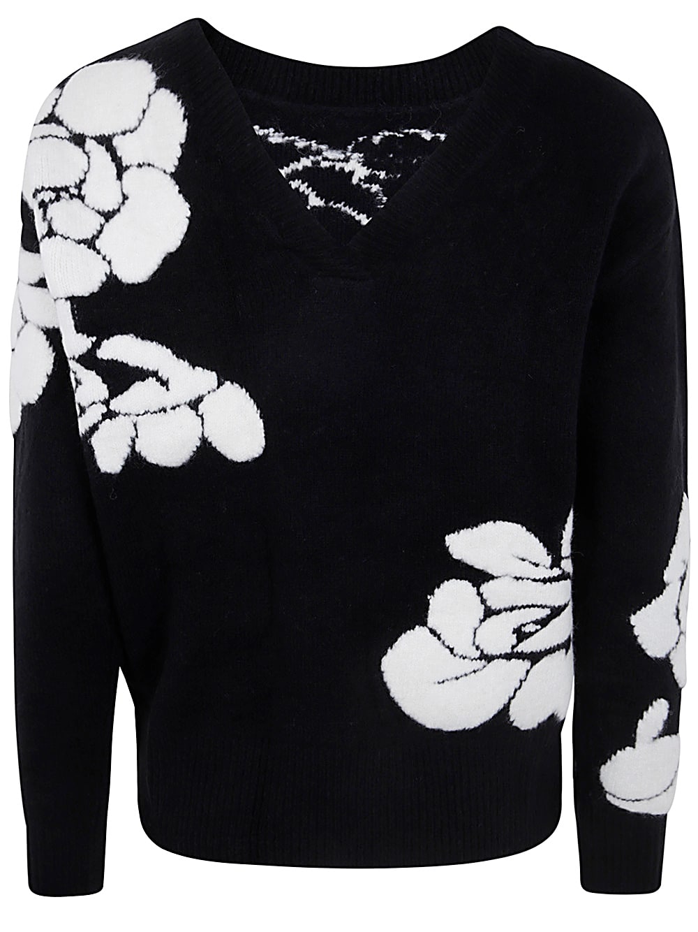 Shop Blugirl Embroidered Roses V Neck Sweater In Black Chalk