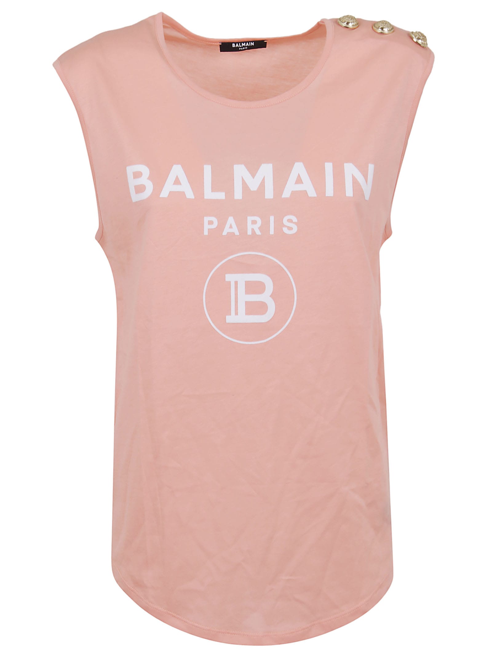 Balmain 3 Btn Flocked Logo Tank Top In Oaj Rose/blanc