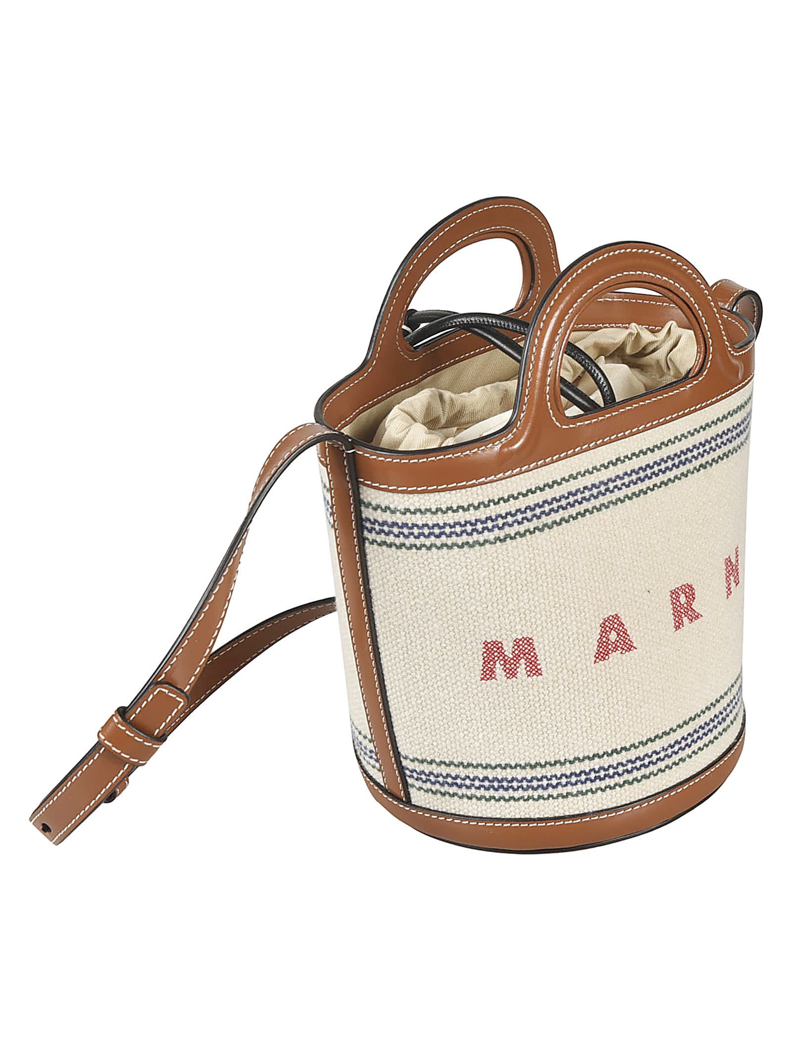 Shop Marni Drawstrnged Shoulder Bag In Cream