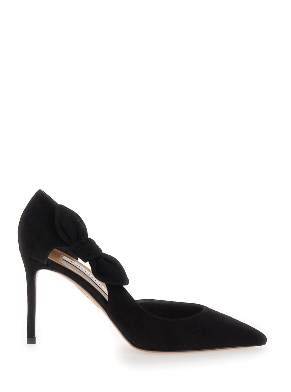 Shop Aquazzura Black Pumps With Bow Detail In Suede Woman