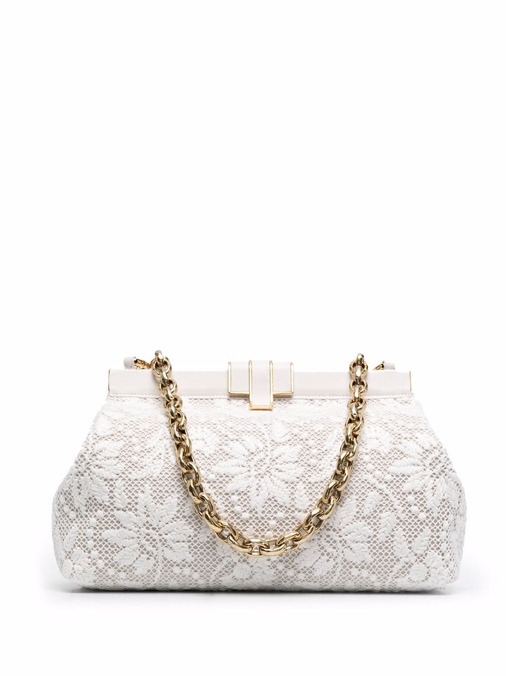 Ermanno Scervino White Clutch With Embossed Floral Embroidery