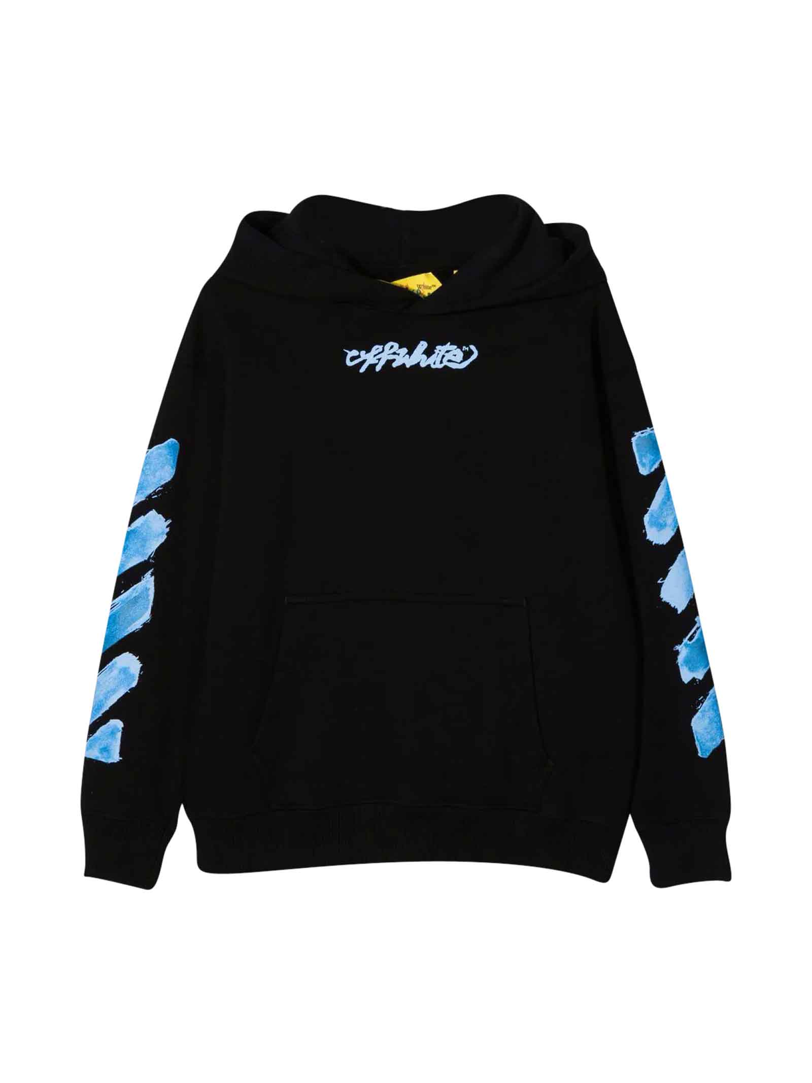 Off-White Black Sweatshirt With Hood And Light Blue Print Off White Kids