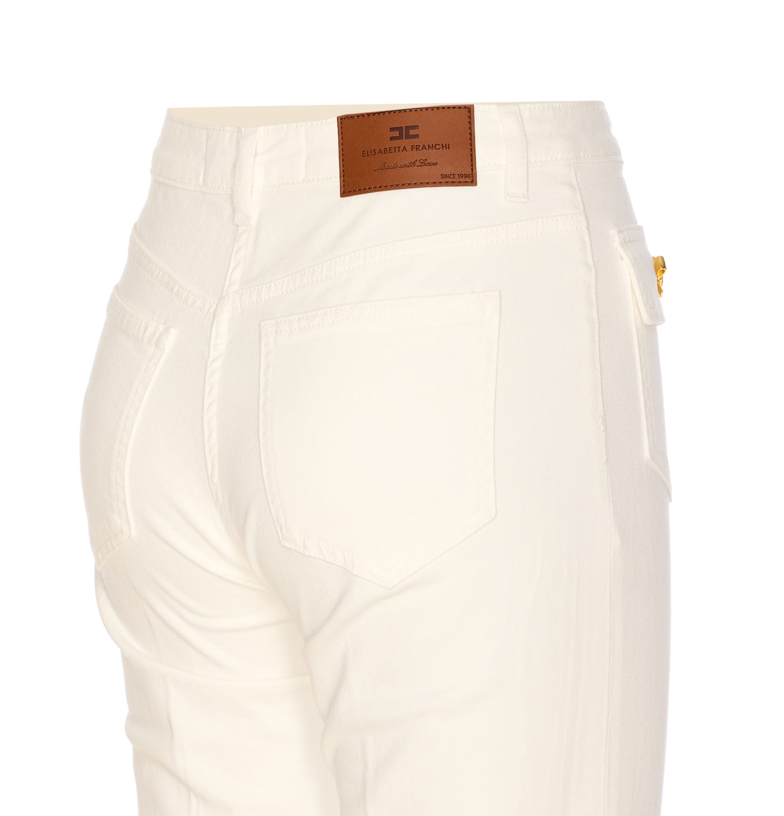 Elisabetta Franchi Tailored White Jeans With Flared Hem In Neutral