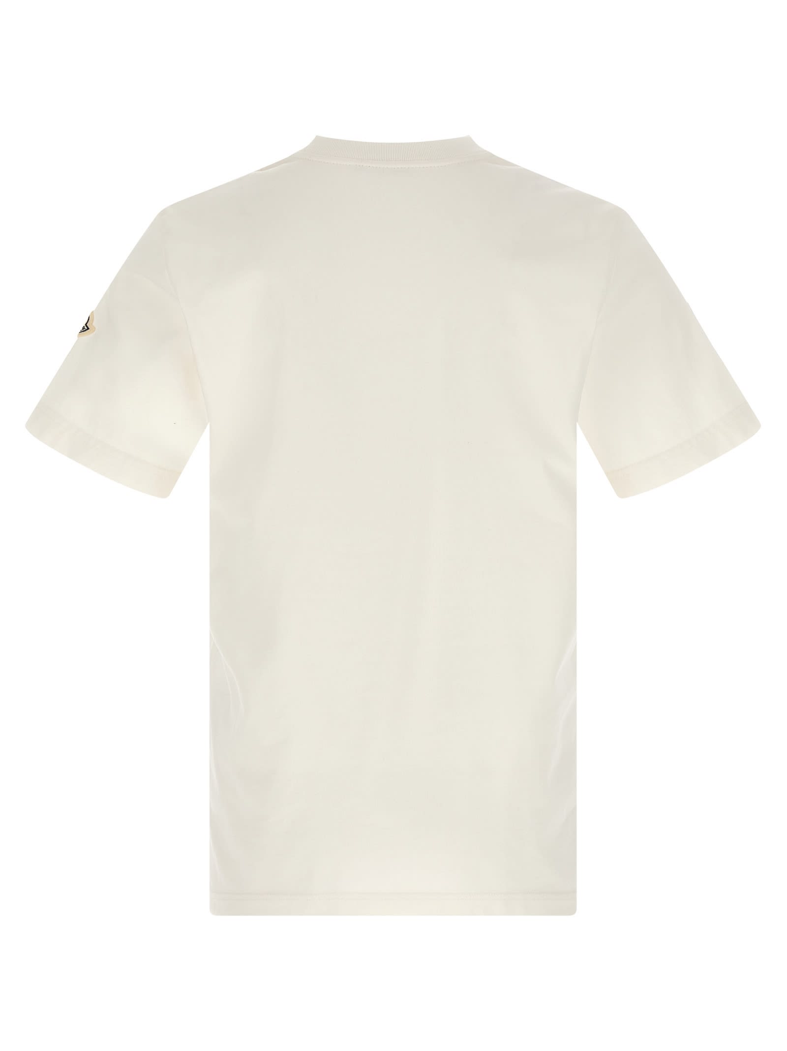 Moncler Flocked Logo T-shirt In Organic Cotton With Aesthetics In White