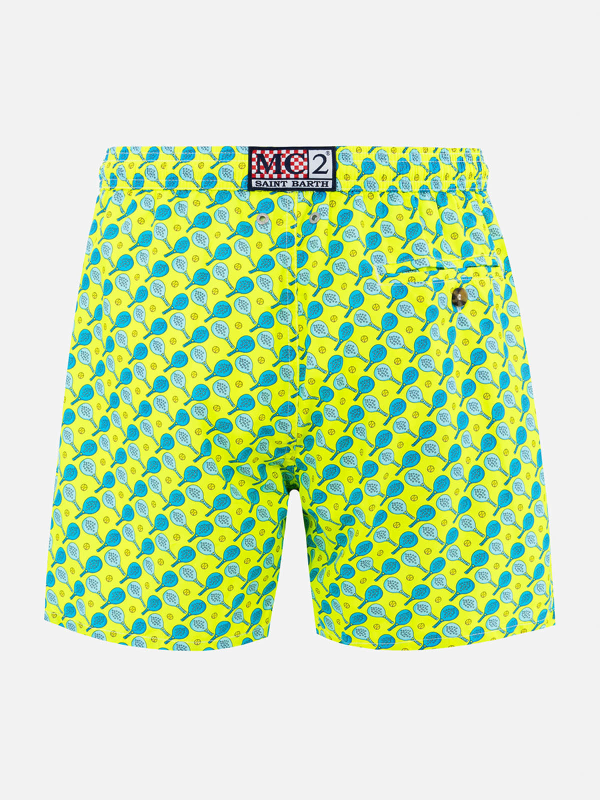 Mc2 Saint Barth Man Lightweight Fabric Swim-shorts Lighting Micro Fantasy With Padel Print In Yellow