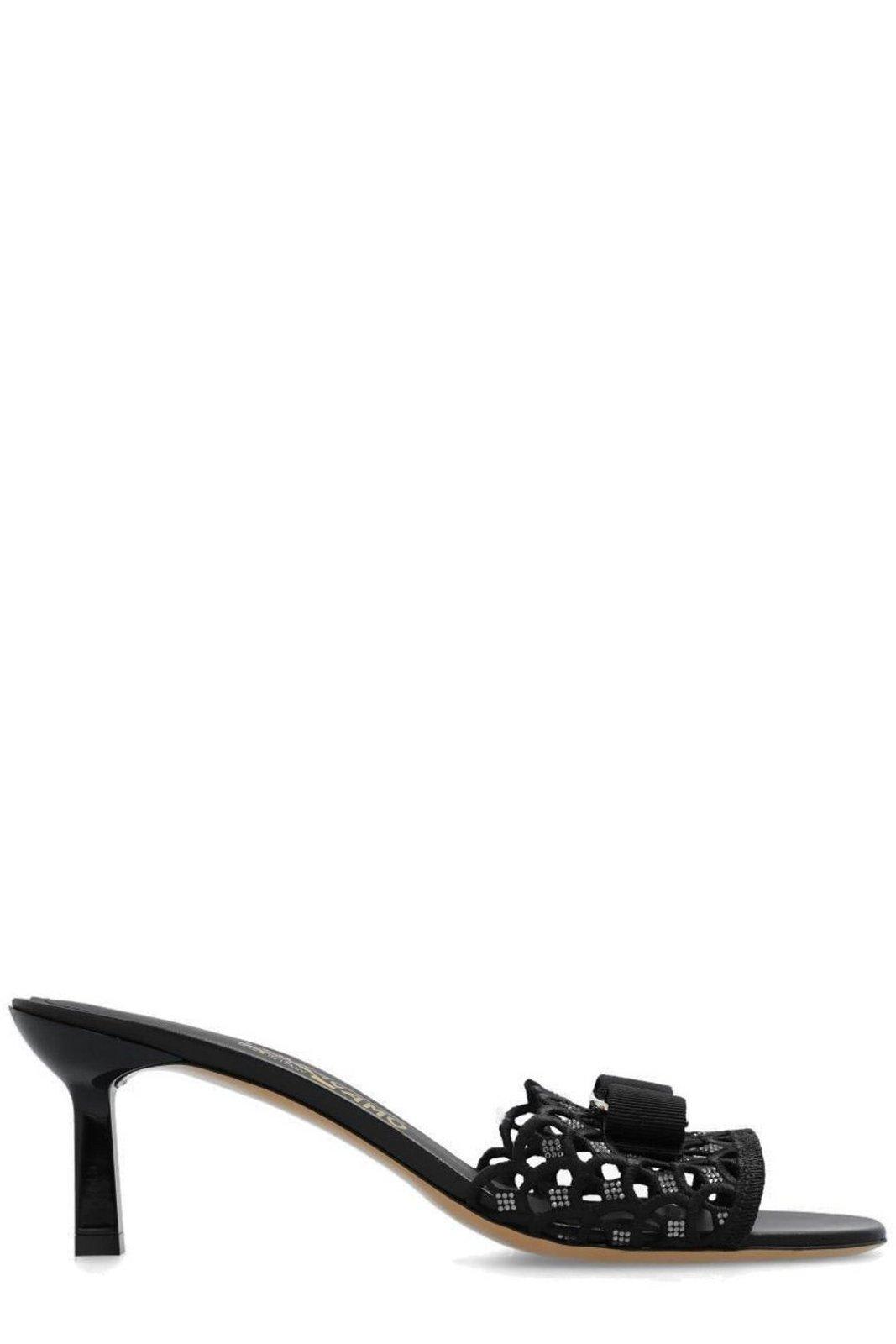 Shop Ferragamo Bow Detail Heeled Sandals In Black
