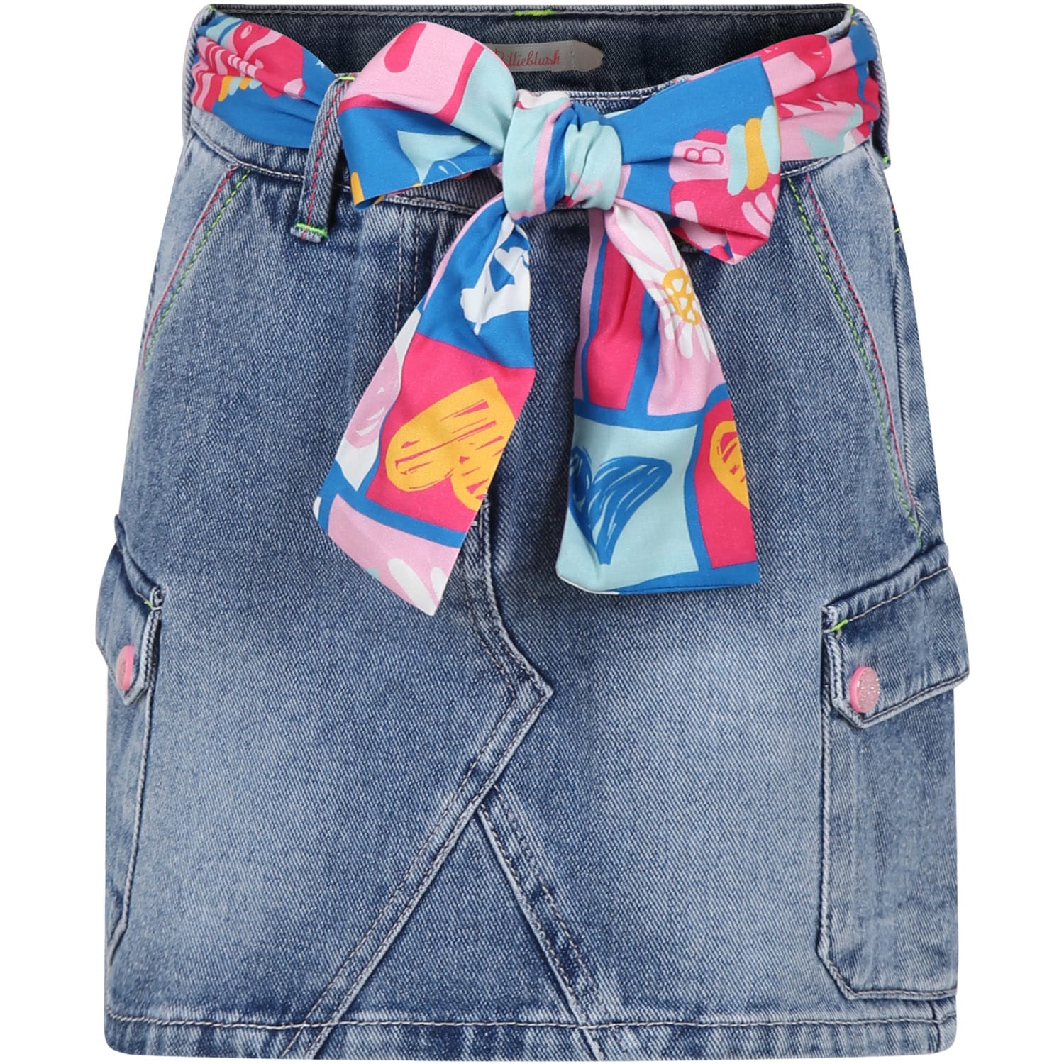 Billieblush Kids' Denim Skirt For Girl With Multicolor Belt