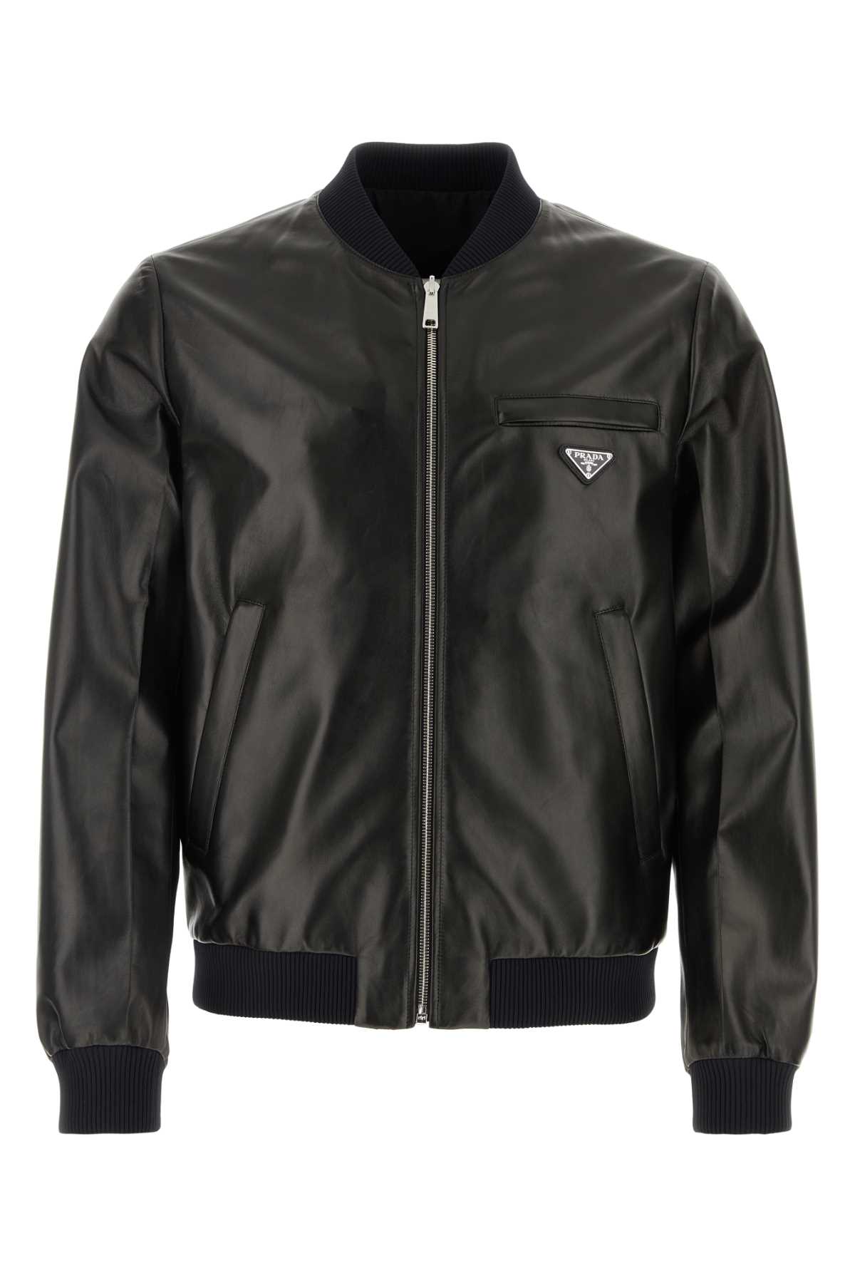 Shop Prada Black Nappa Leather Reversible Bomber Jacket In Nero