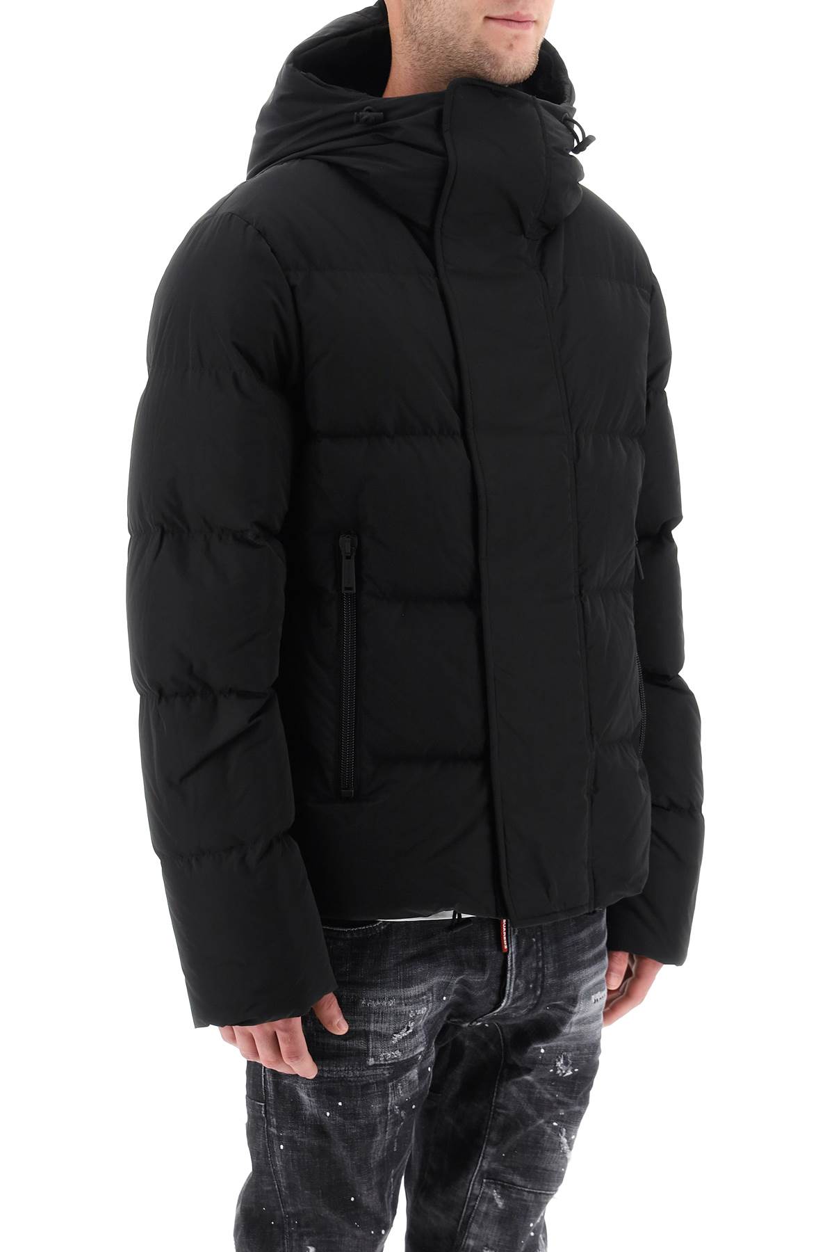 Shop Dsquared2 Short Hooded Down Jacket In Black