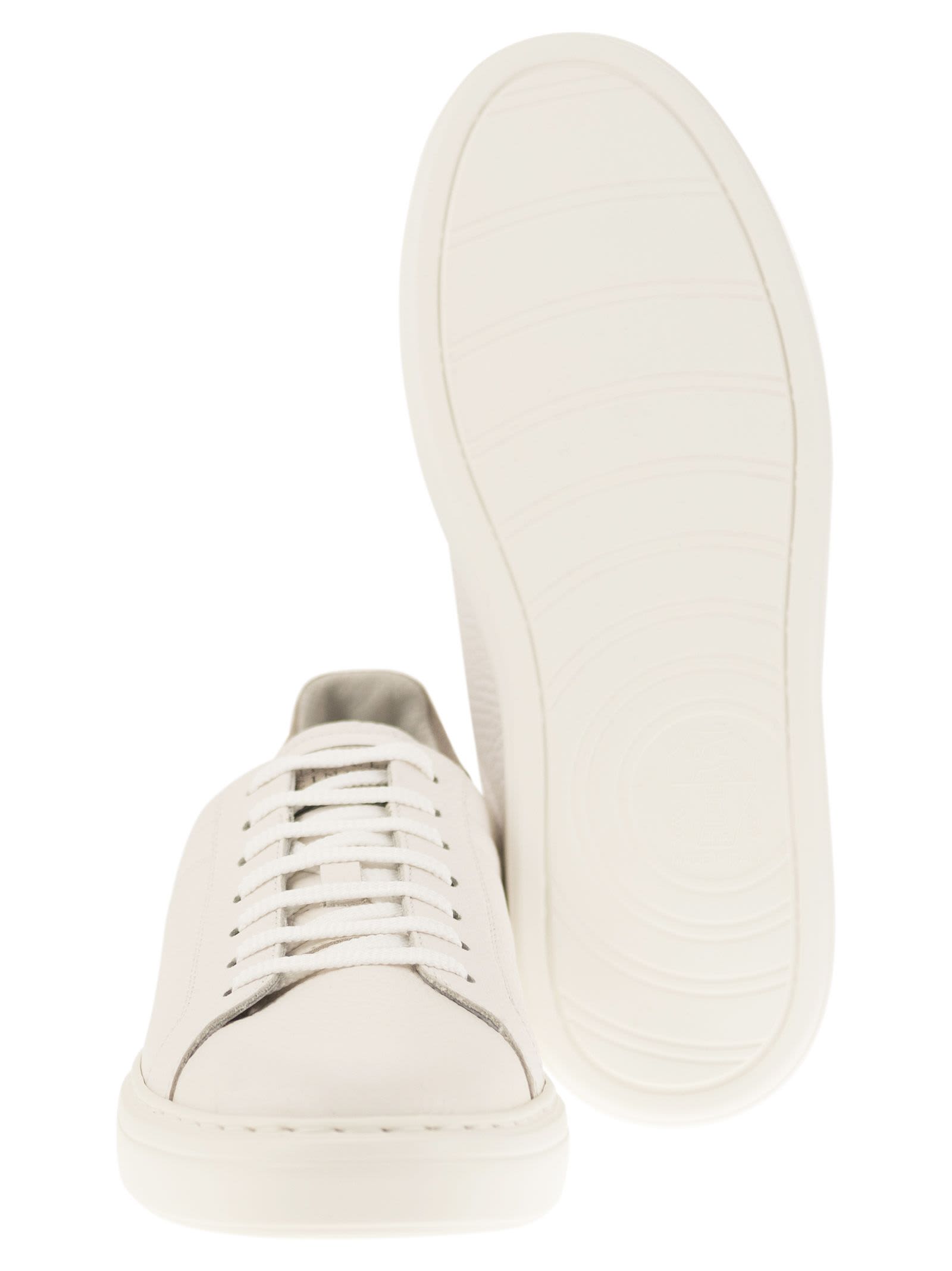 Shop Brunello Cucinelli Calfskin Trainers With Grain In White