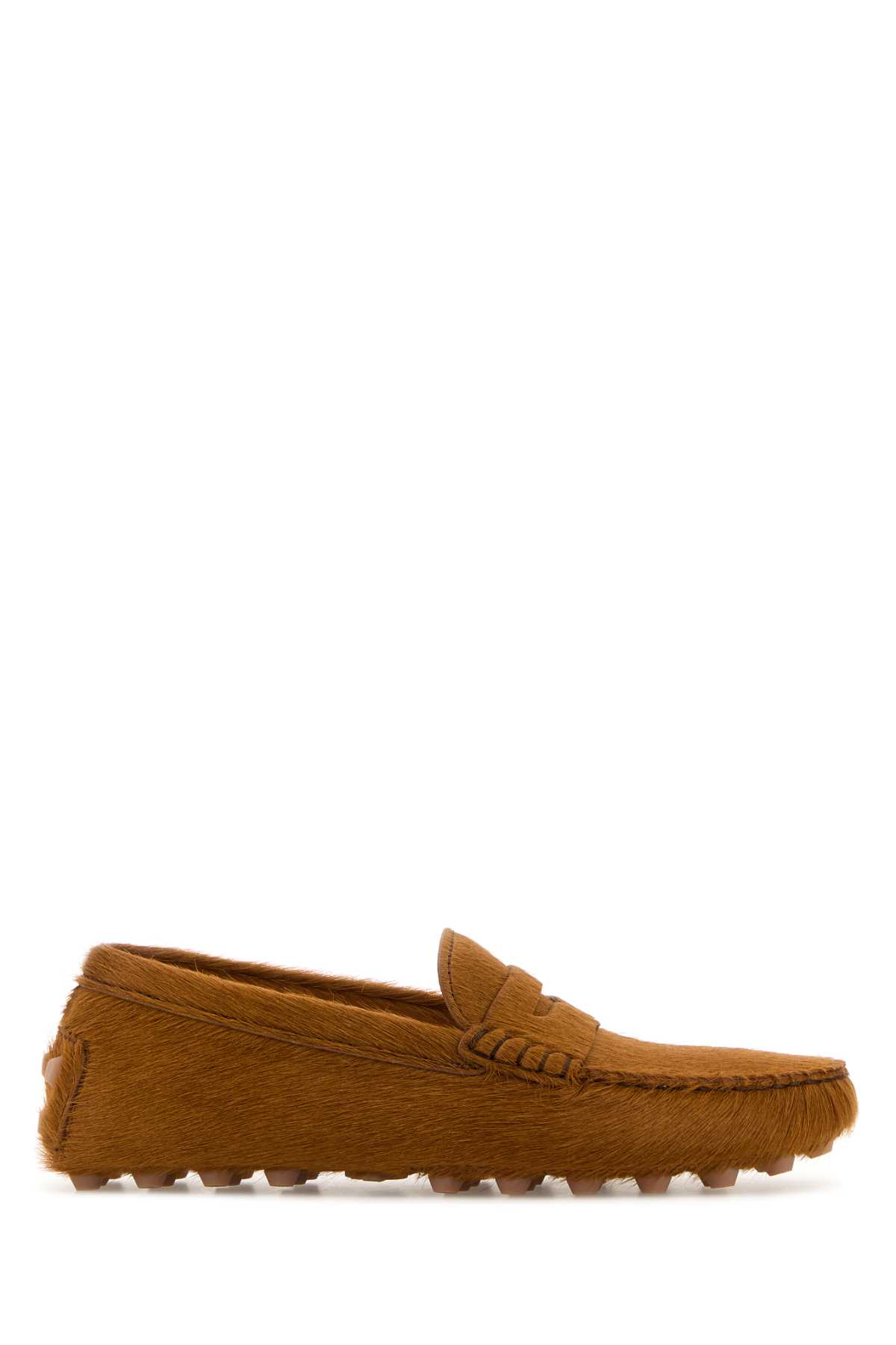 Shop Tod's Caramel Calf Hair Loafers In C822