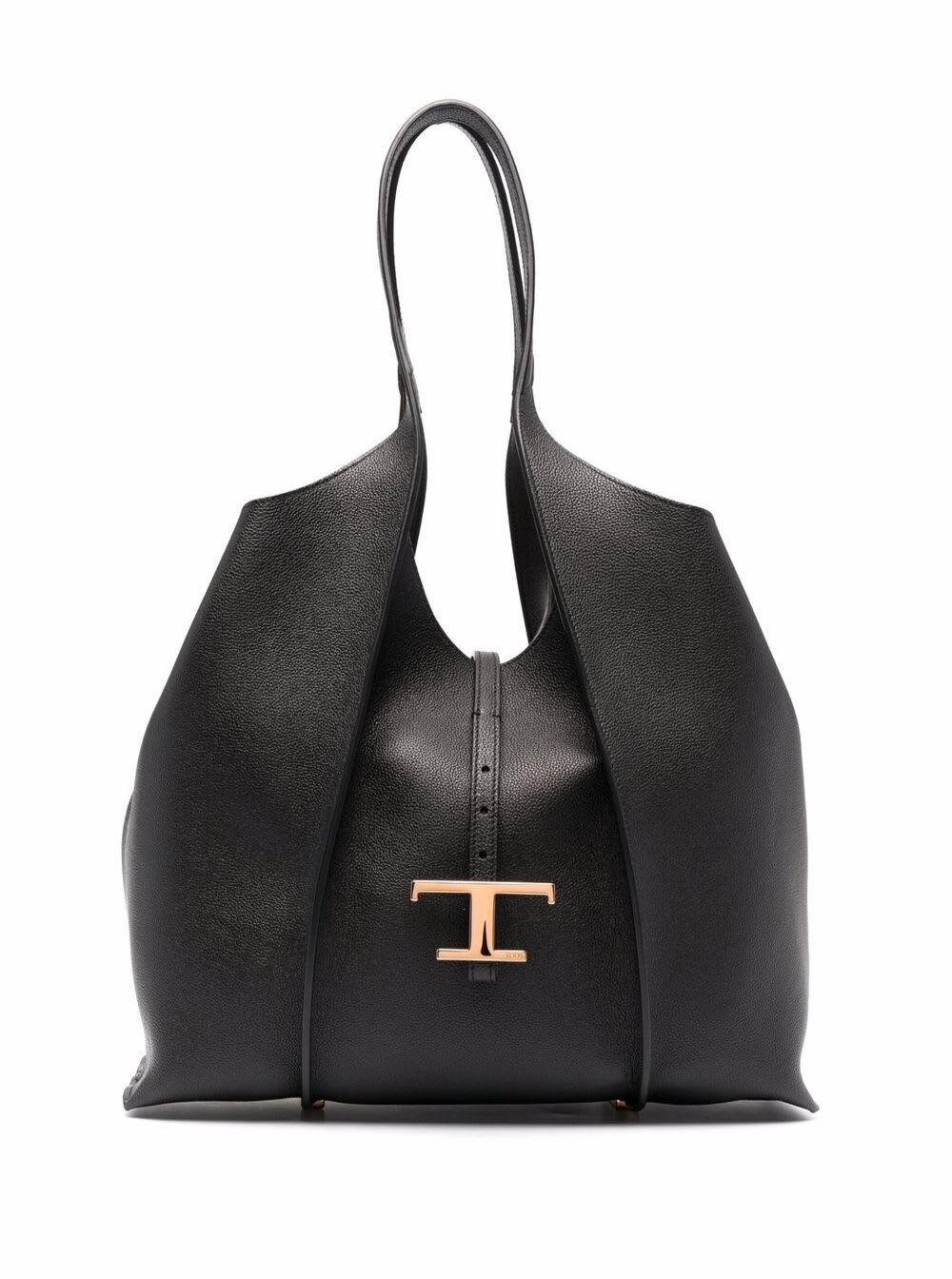 Tod's Black Tote Bag With T Timeless Charm In Leather Woman