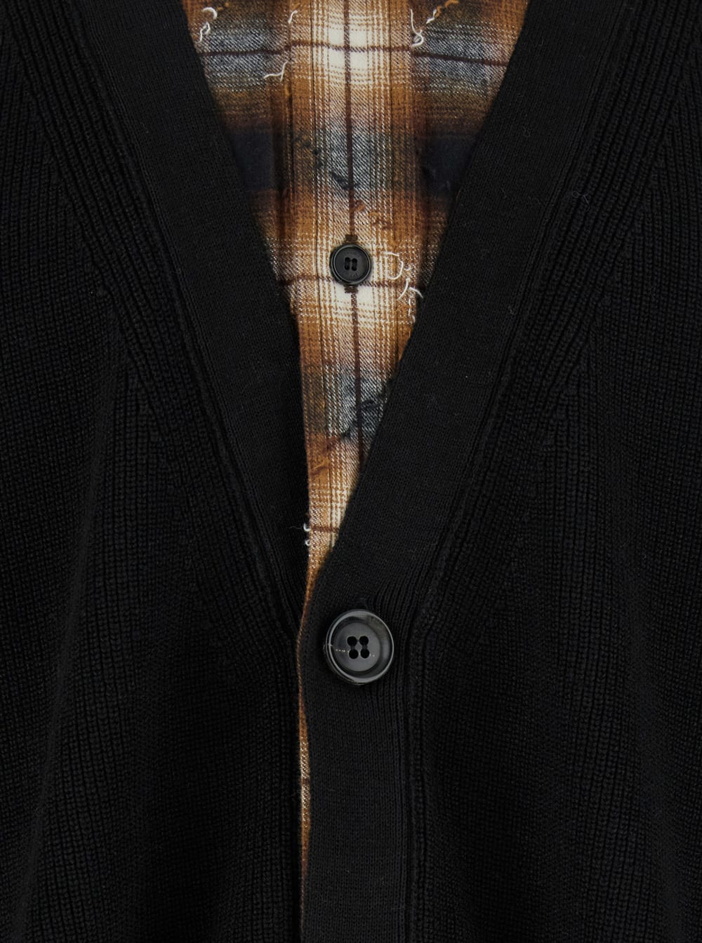 Juunj Button-front Plaid-layered Cardigan In Black