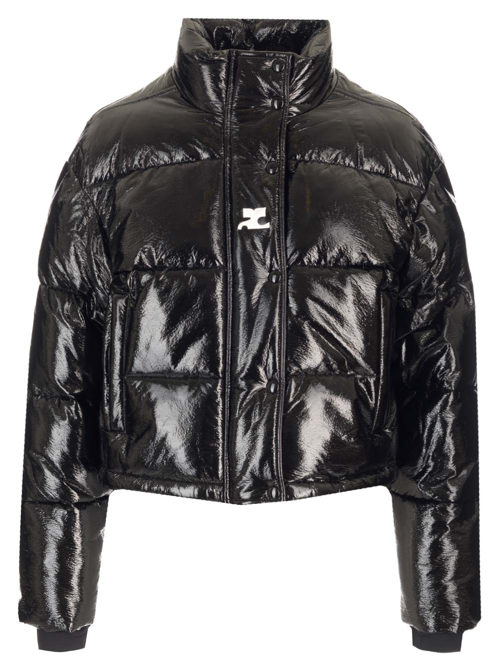 Shop Courrèges Cropped Puffer Jacket In Black