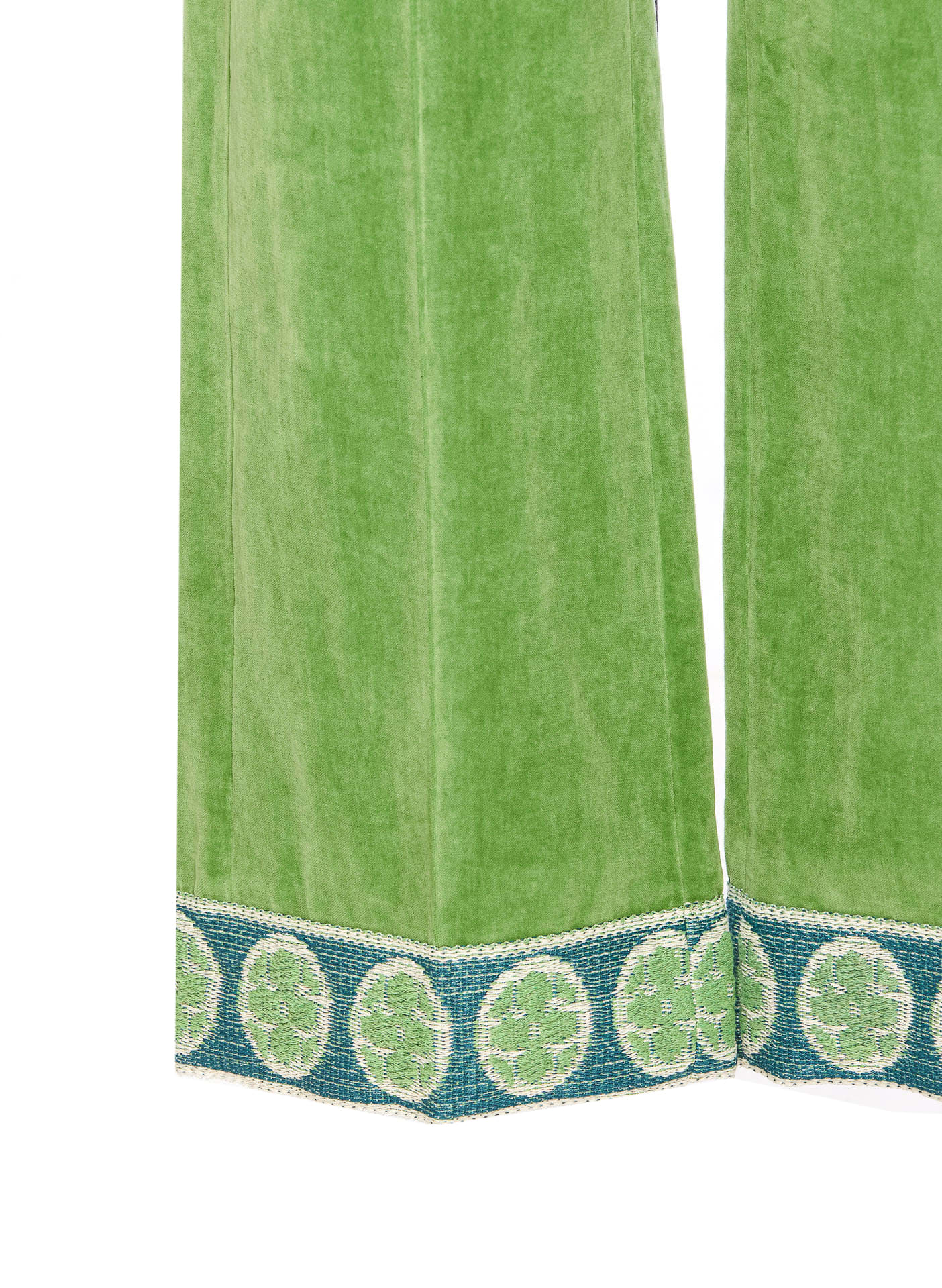 Valentino Garavani Velvet Trousers With Jacquard Hem In Green