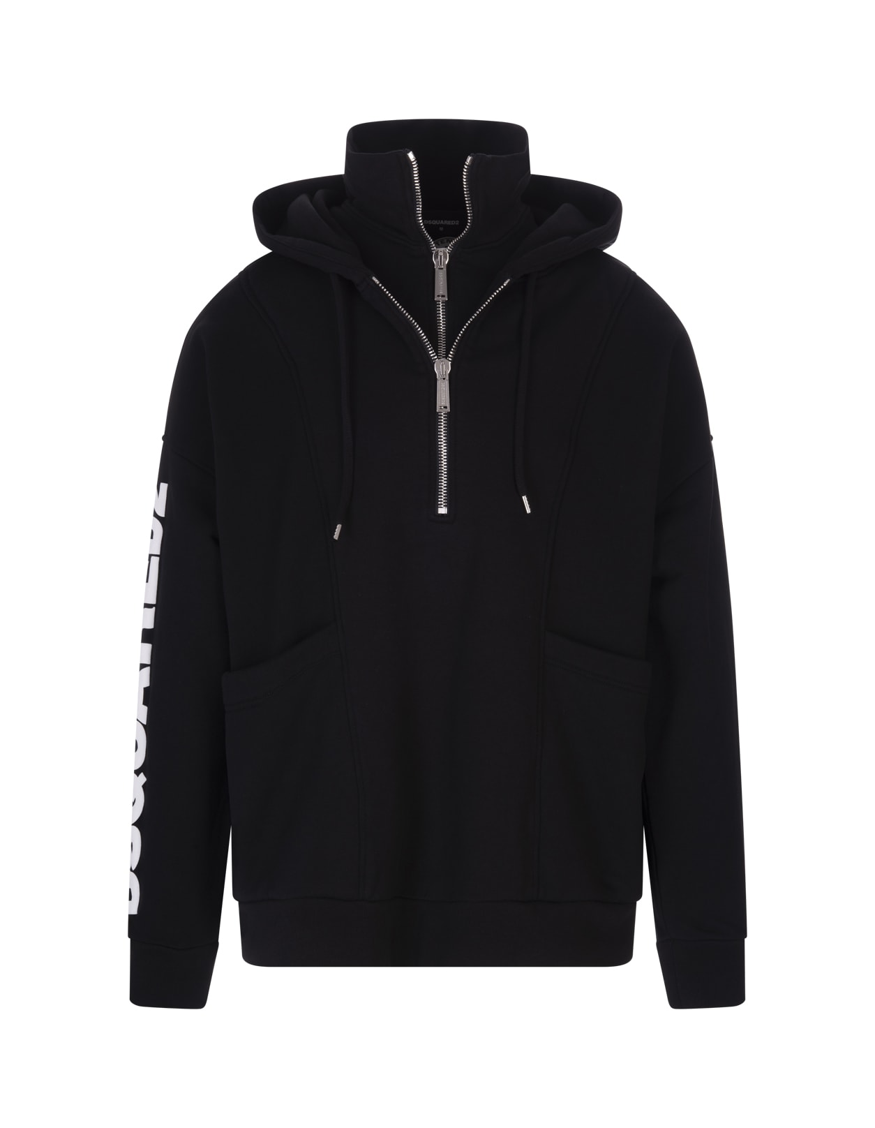 Dsquared2 Black Hoodie With Double Zip And White Logo