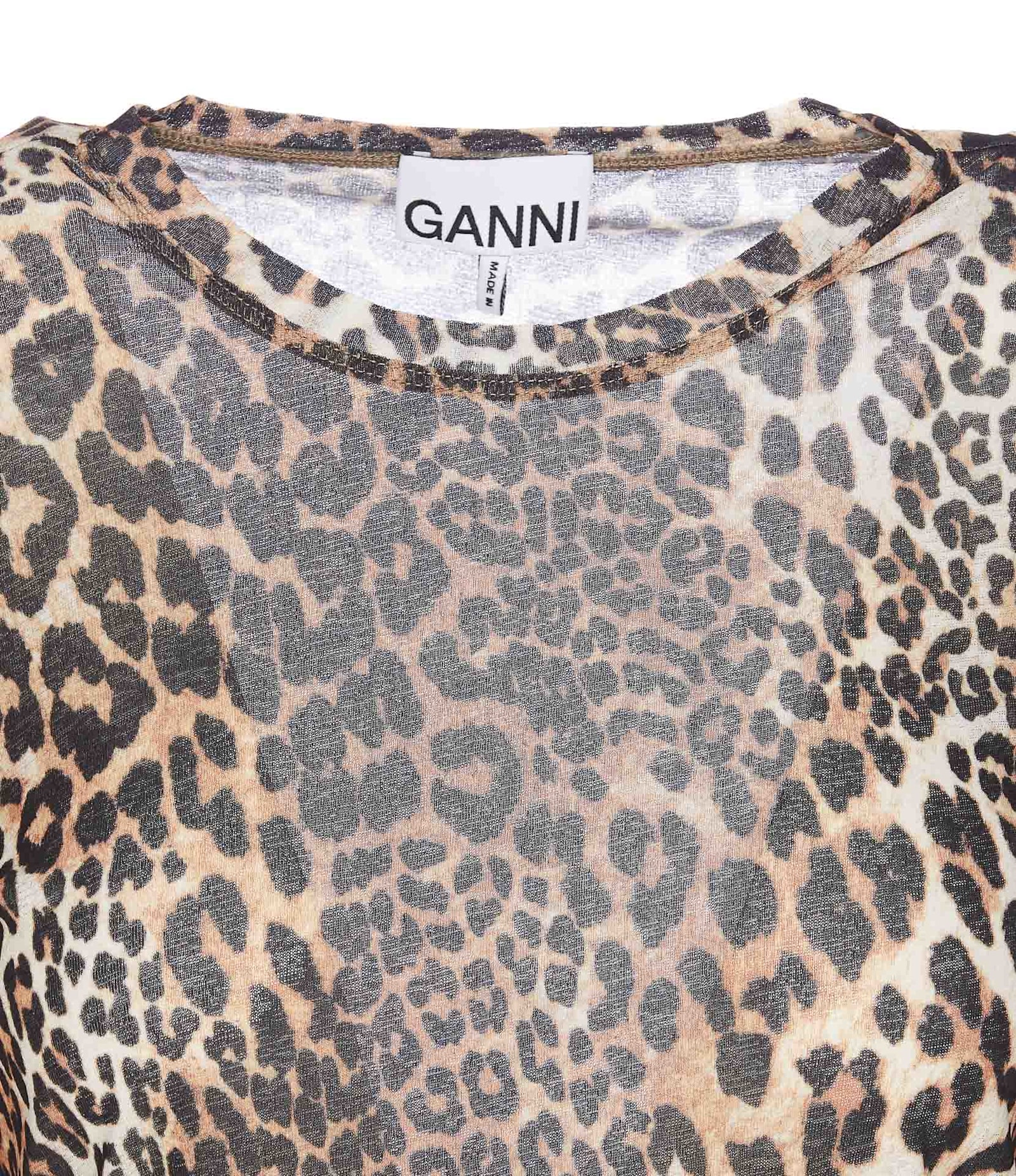 Ganni Knitwear Crewneck Leopard Print Long Sleeves In Multicolour