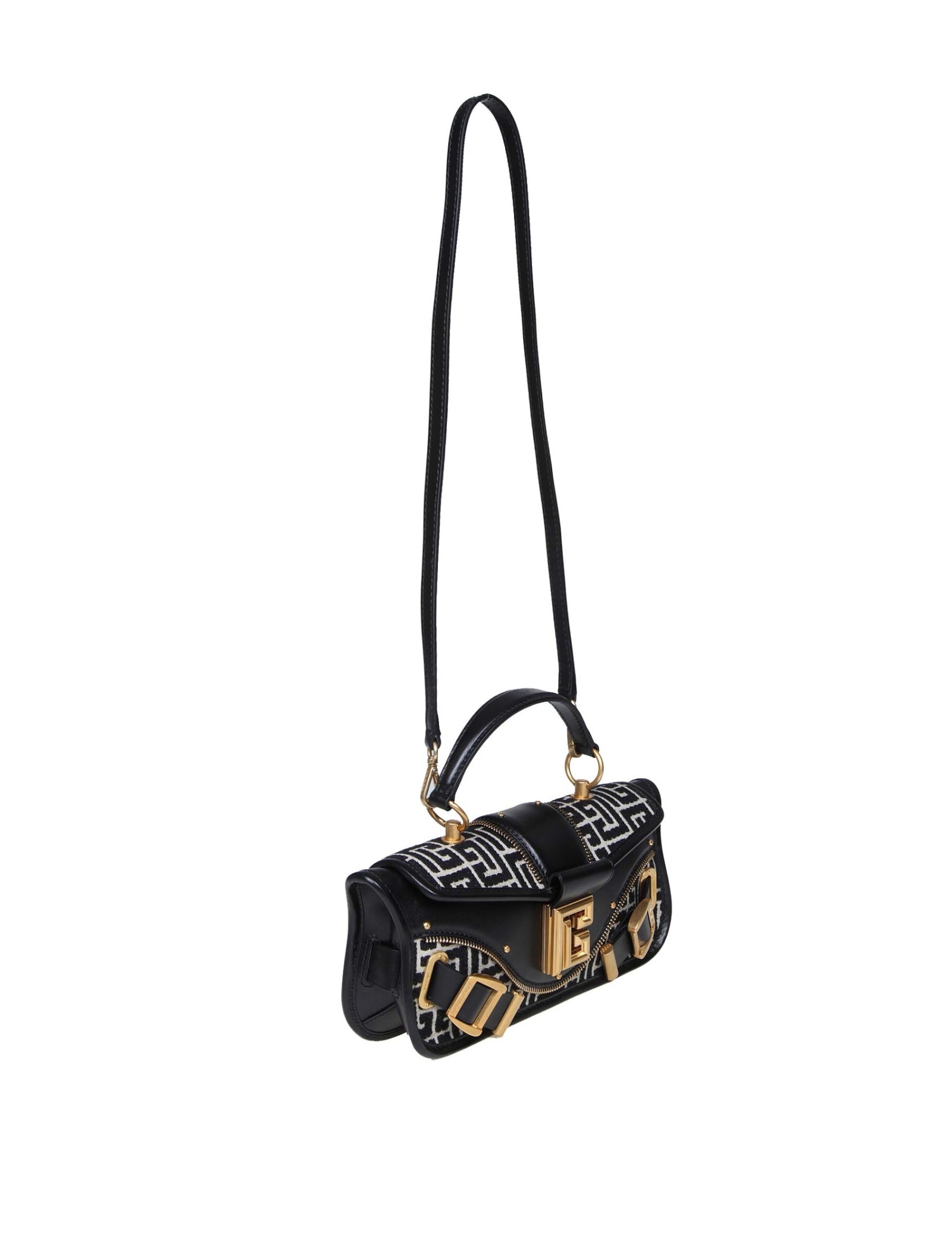 Balmain Baguette Blaze Piuch-box In Leather And Monogram Fabric In ...