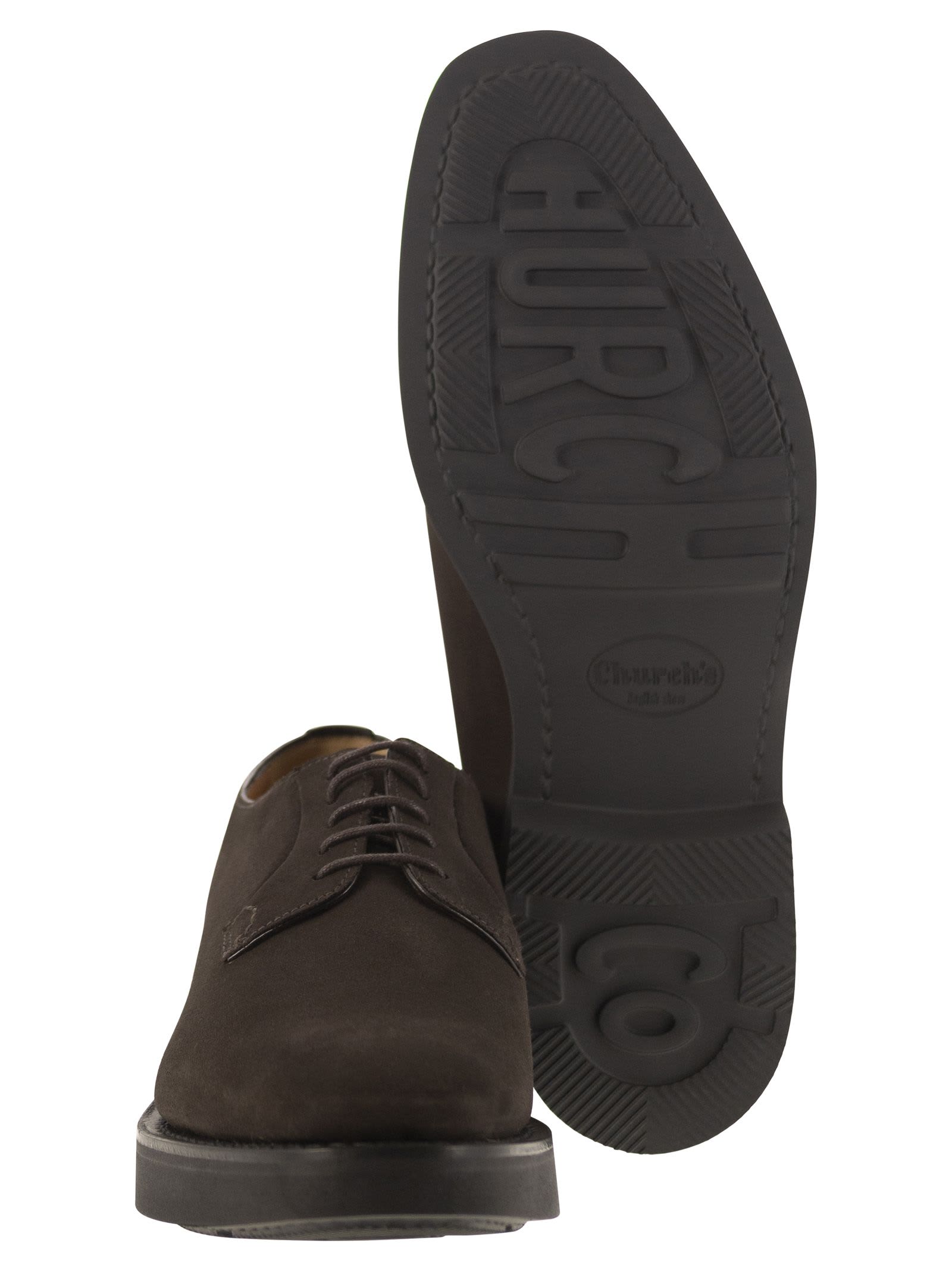 Shop Church's Suede Calfskin Derby In Dark Brown