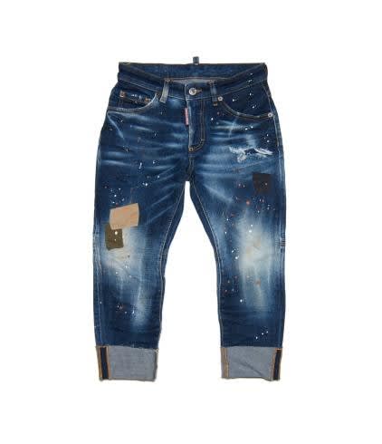 DSQUARED2 STRAIGHT JEANS WITH PATENT LEATHER EFFECT