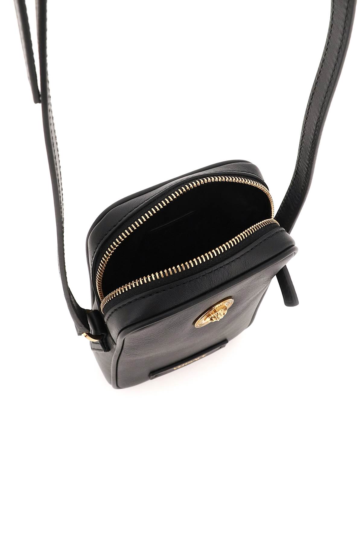 Shop Versace Medusa Biggie Crossbody Phone Holder In Black  Gold (black)