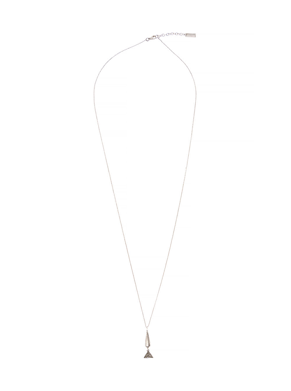 Long Silver-colored Chain Necklace With Conical And Triangular Charm In Brass Man