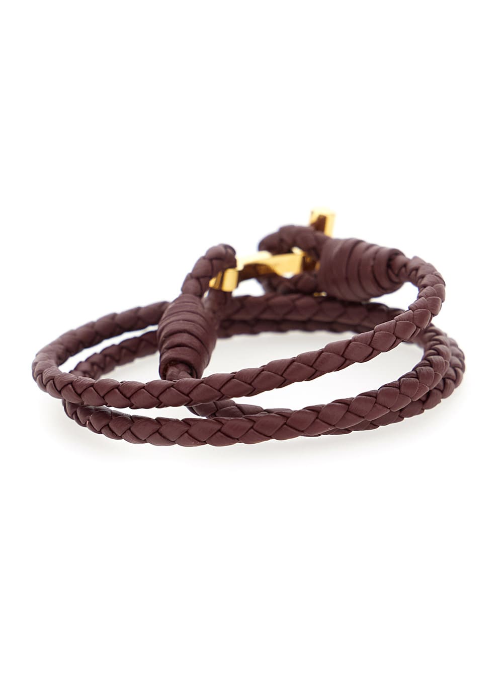 Tom Ford Bordeaux Bracelet With Intrecciato Motif In Leather And Brass Woman In Brown