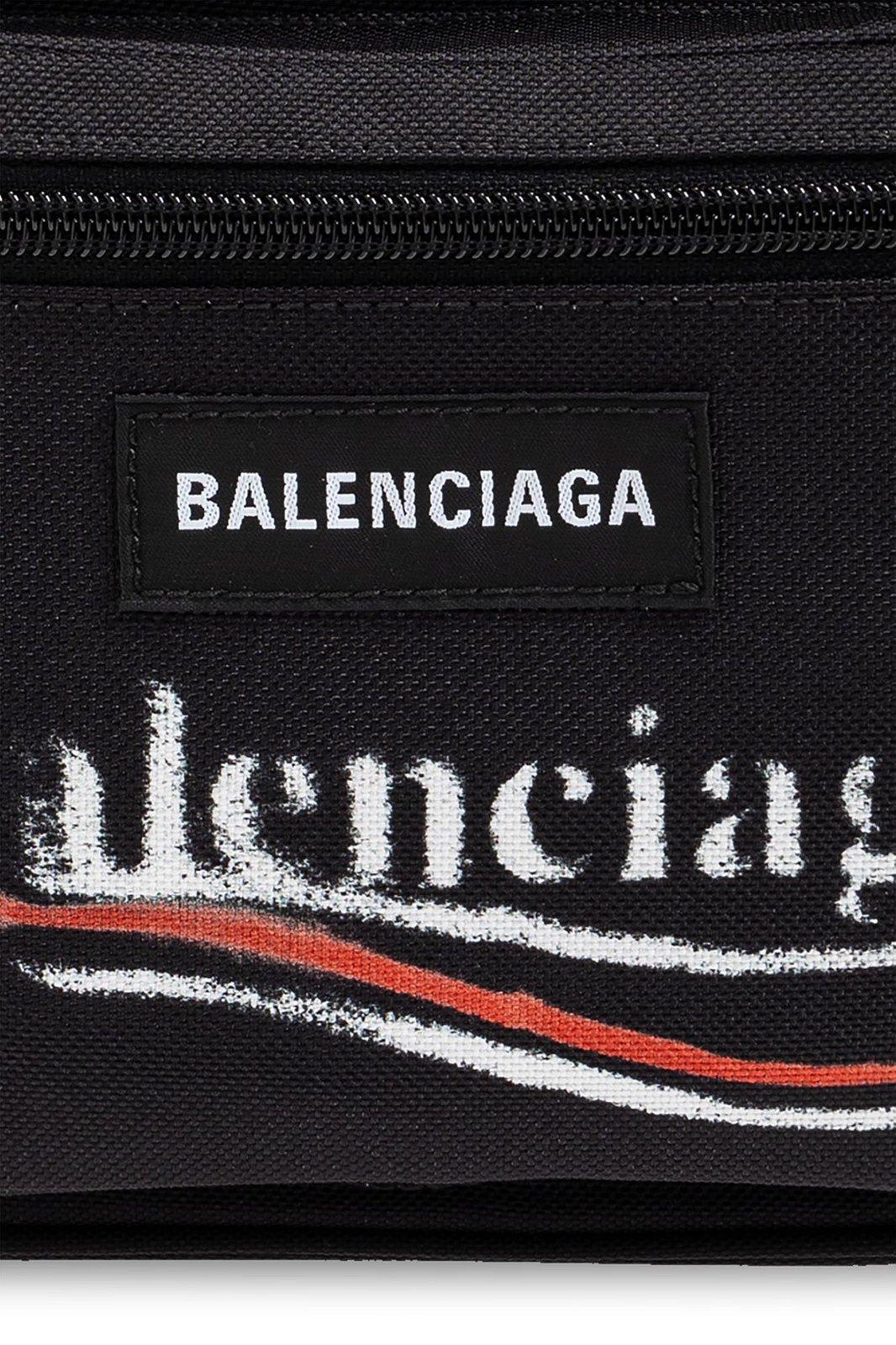Balenciaga Logo Embroidered Explorer Belt Bag In Black