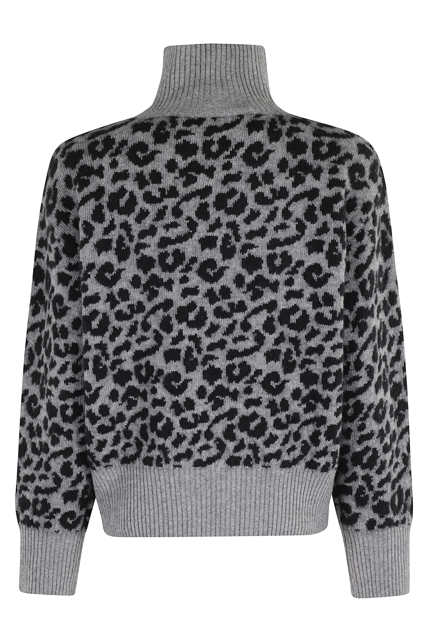 Federica Tosi Spotted Gray And Black High-collar Sweater In Animal Print