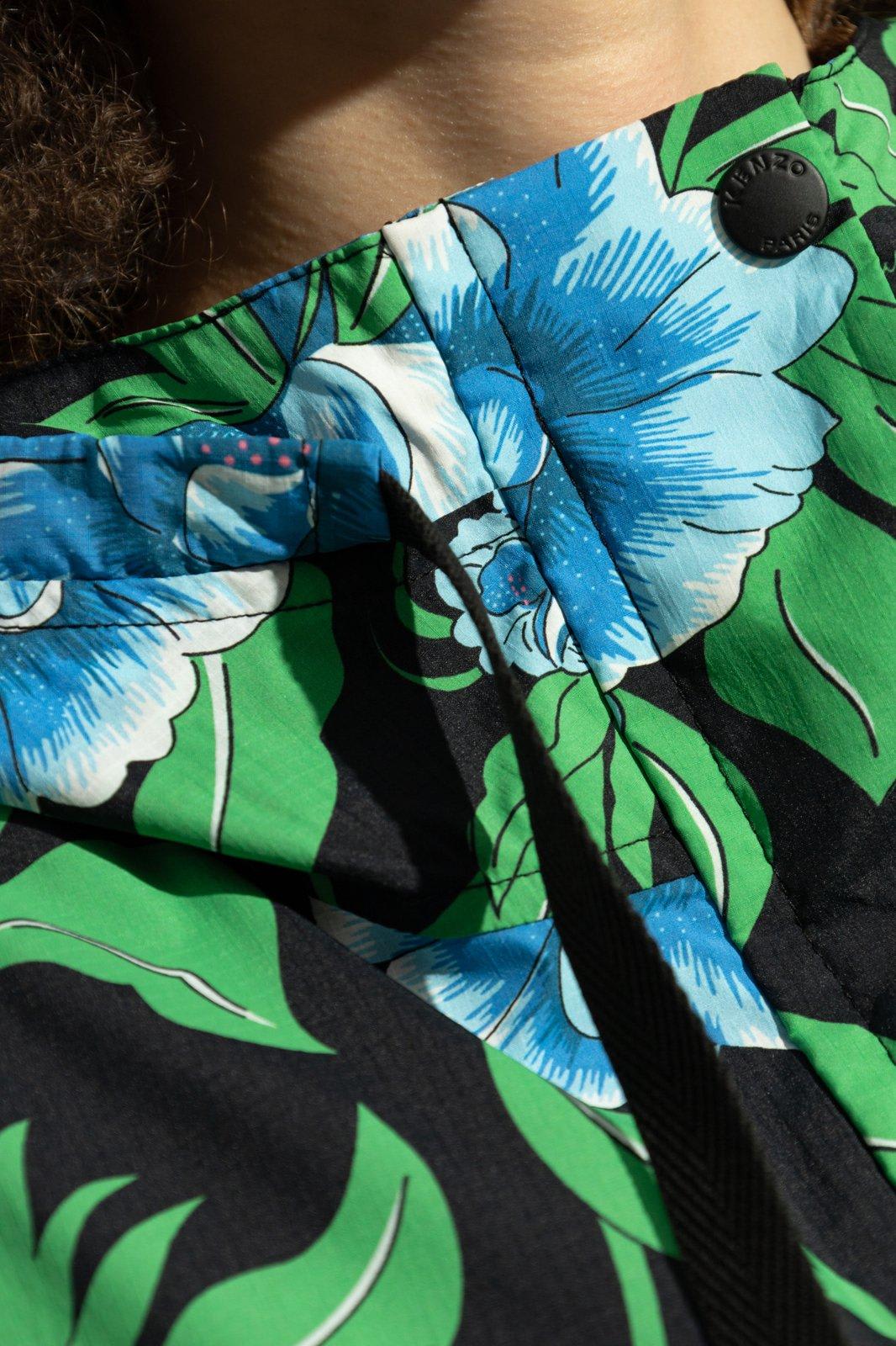 Kenzo Peonies Print Windbreaker Jacket In Black